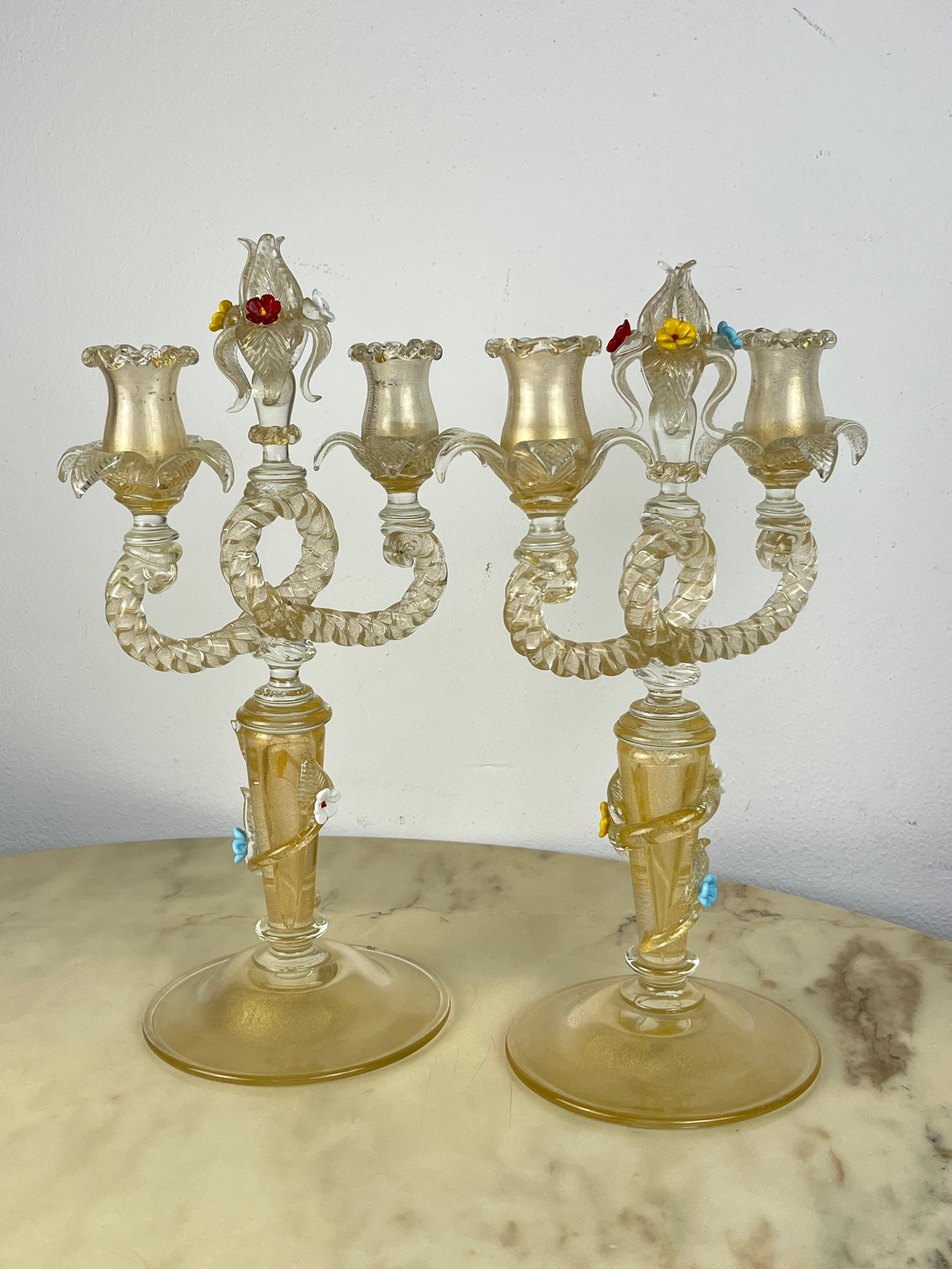 Set Of  2 Murano Glass Candelabras Attributed to Barovier & Toso Italy 1960s For Sale 5