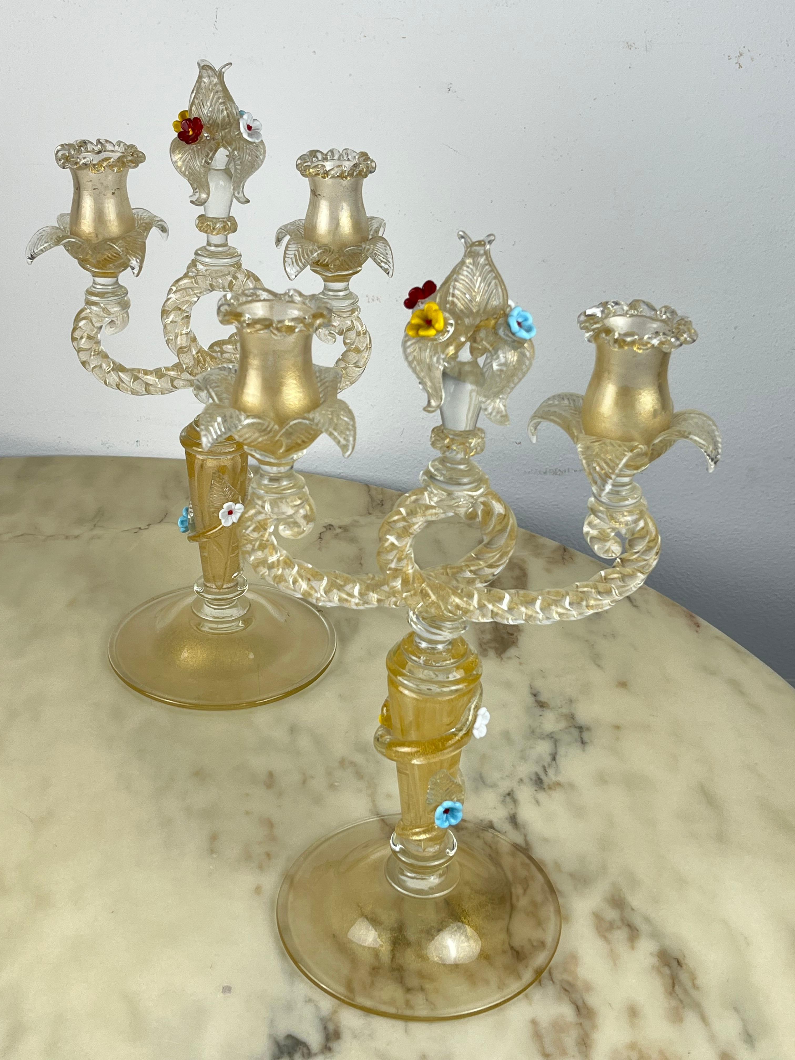 Set Of  2 Murano Glass Candelabras Attributed to Barovier & Toso Italy 1960s For Sale 8