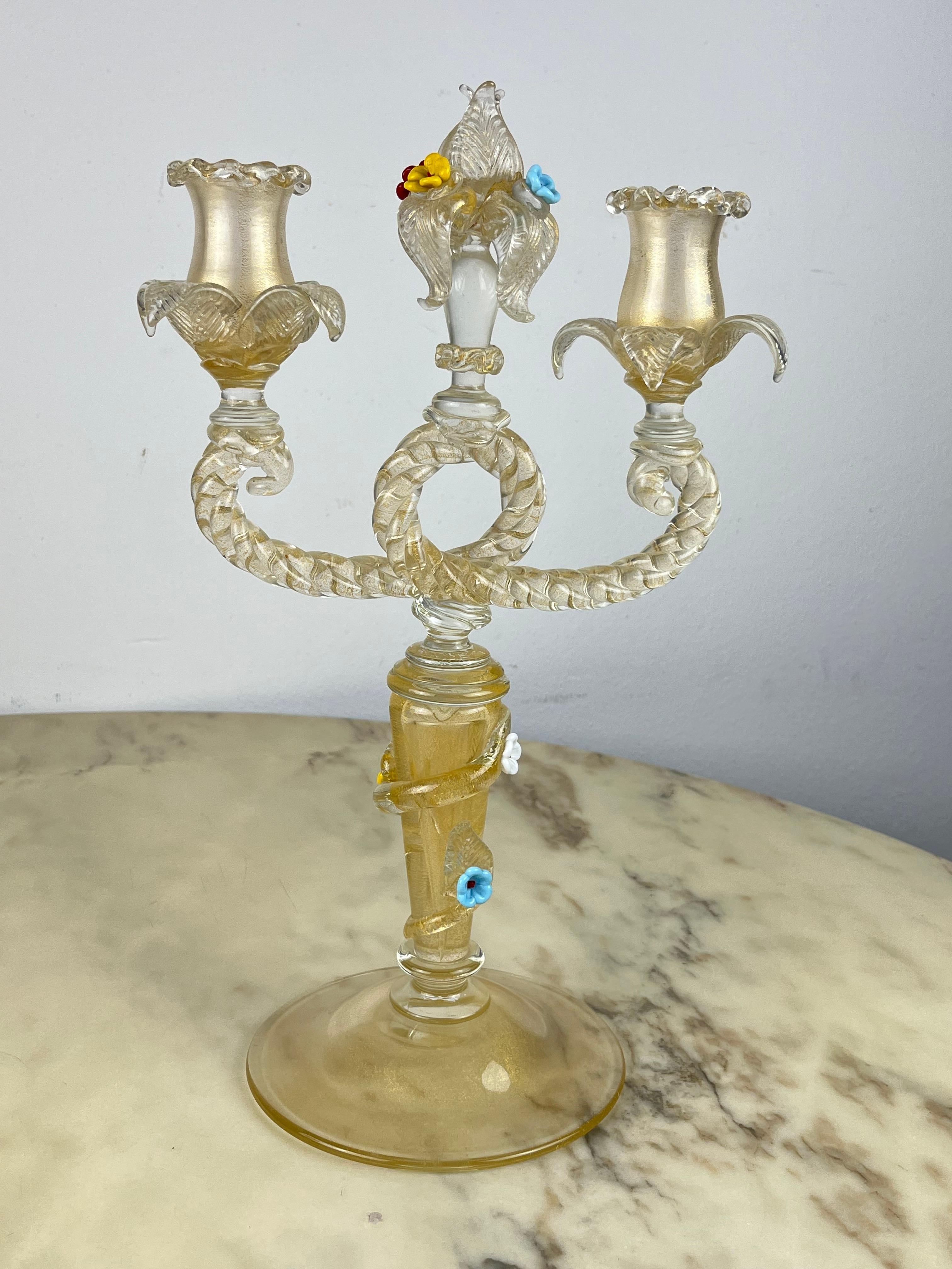 Set Of  2 Murano Glass Candelabras Attributed to Barovier & Toso Italy 1960s For Sale 9