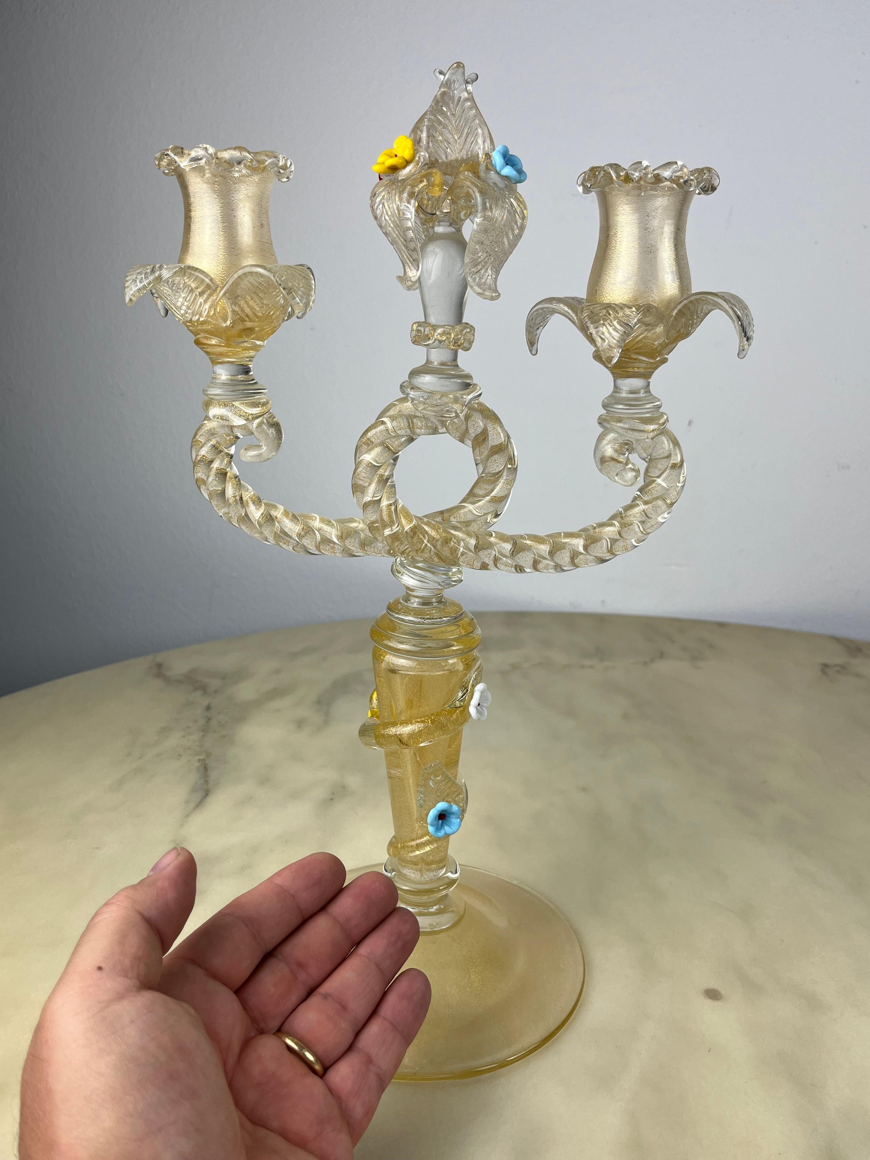 Set Of  2 Murano Glass Candelabras Attributed to Barovier & Toso Italy 1960s For Sale 10