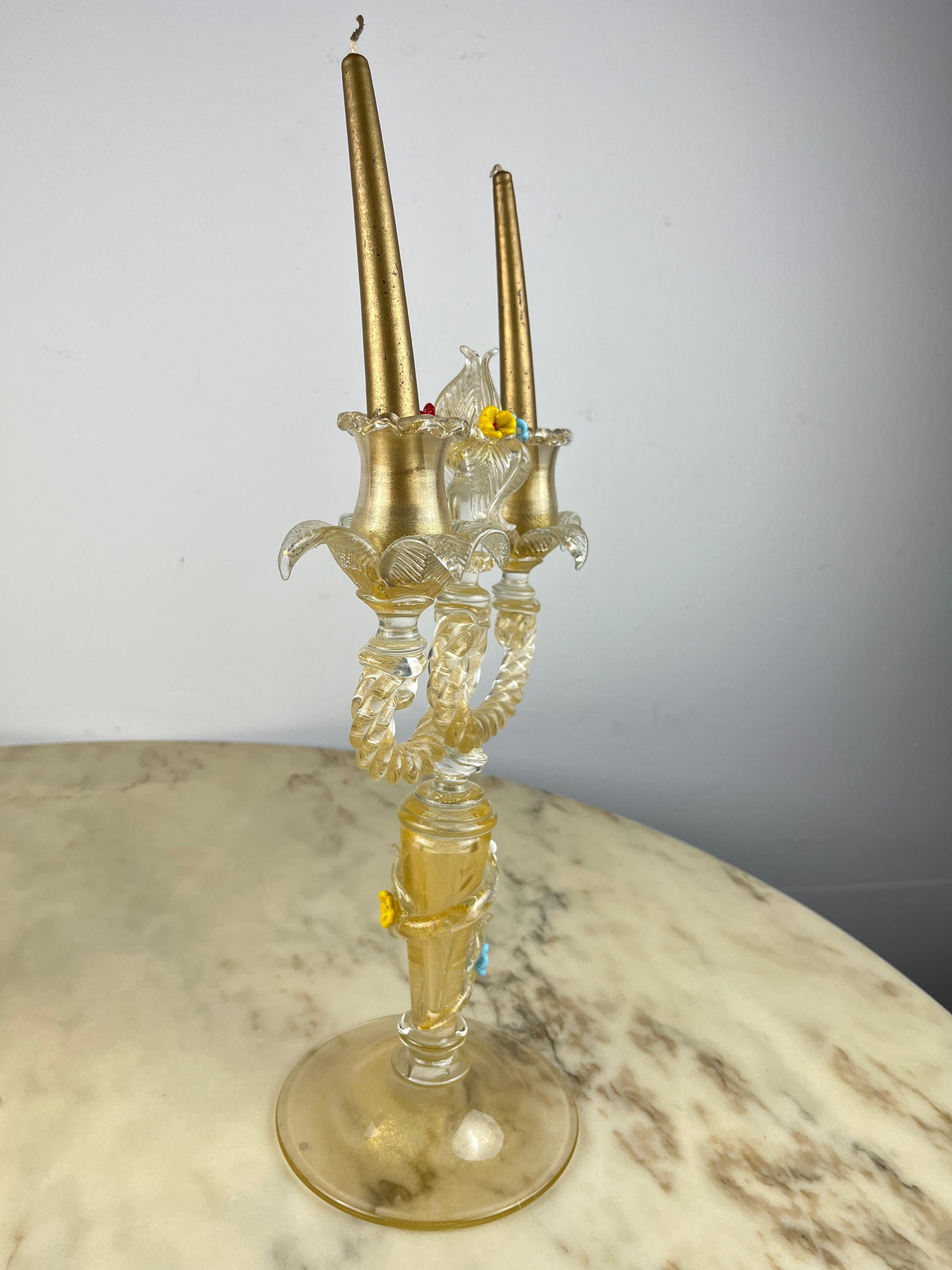 Mid-20th Century Set Of  2 Murano Glass Candelabras Attributed to Barovier & Toso Italy 1960s For Sale