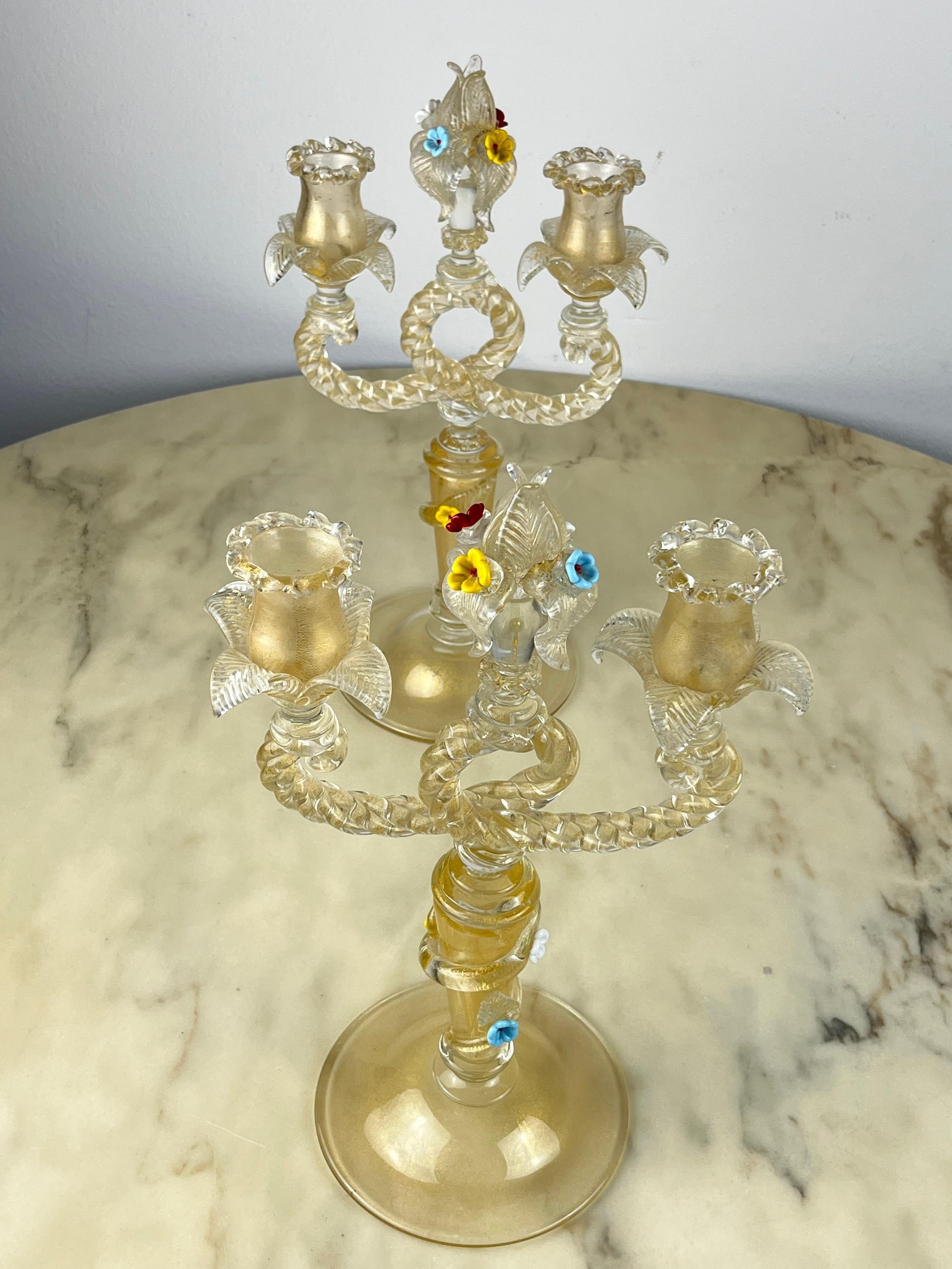 Set Of  2 Murano Glass Candelabras Attributed to Barovier & Toso Italy 1960s For Sale 1