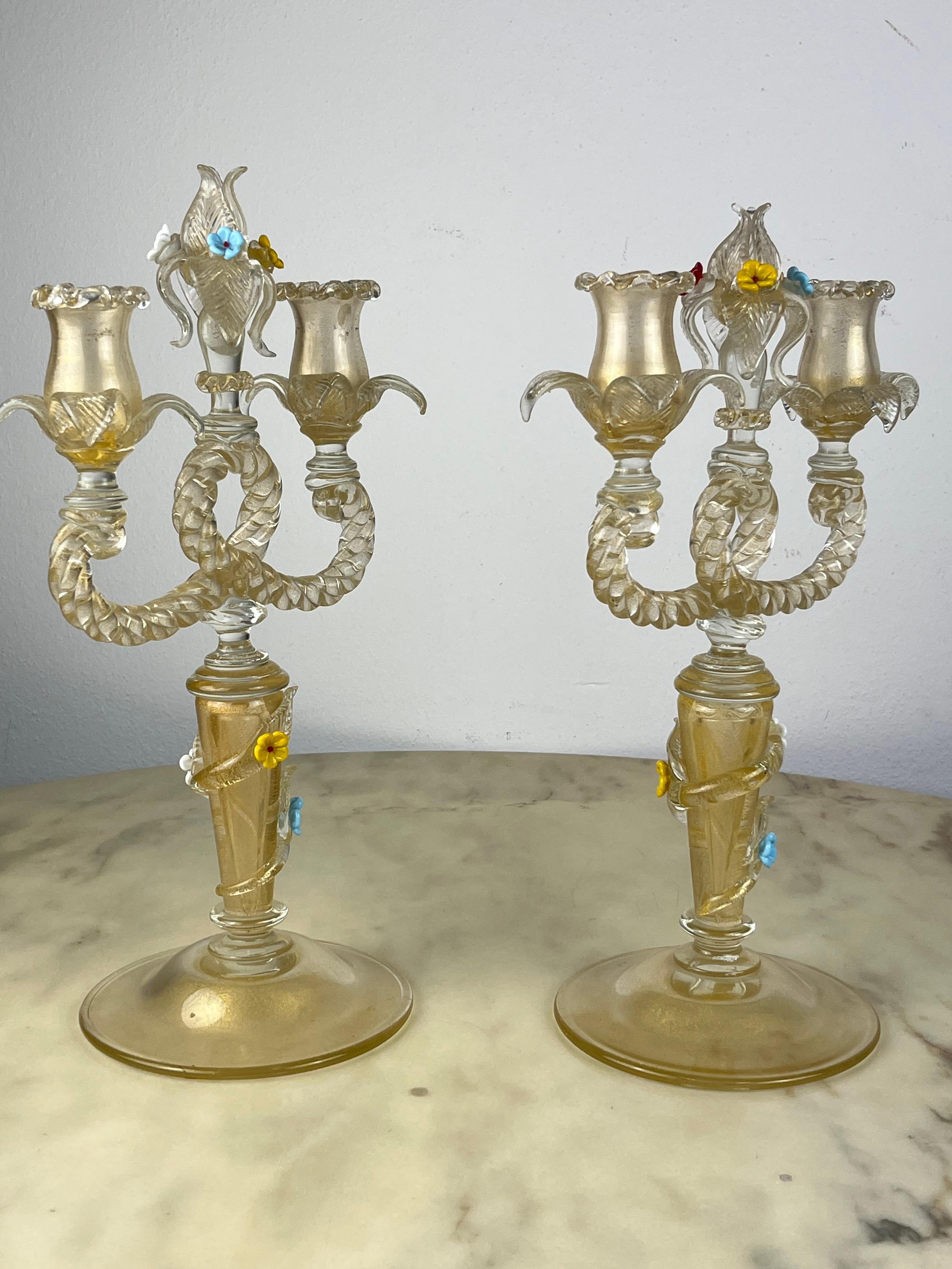 Set Of  2 Murano Glass Candelabras Attributed to Barovier & Toso Italy 1960s For Sale 2