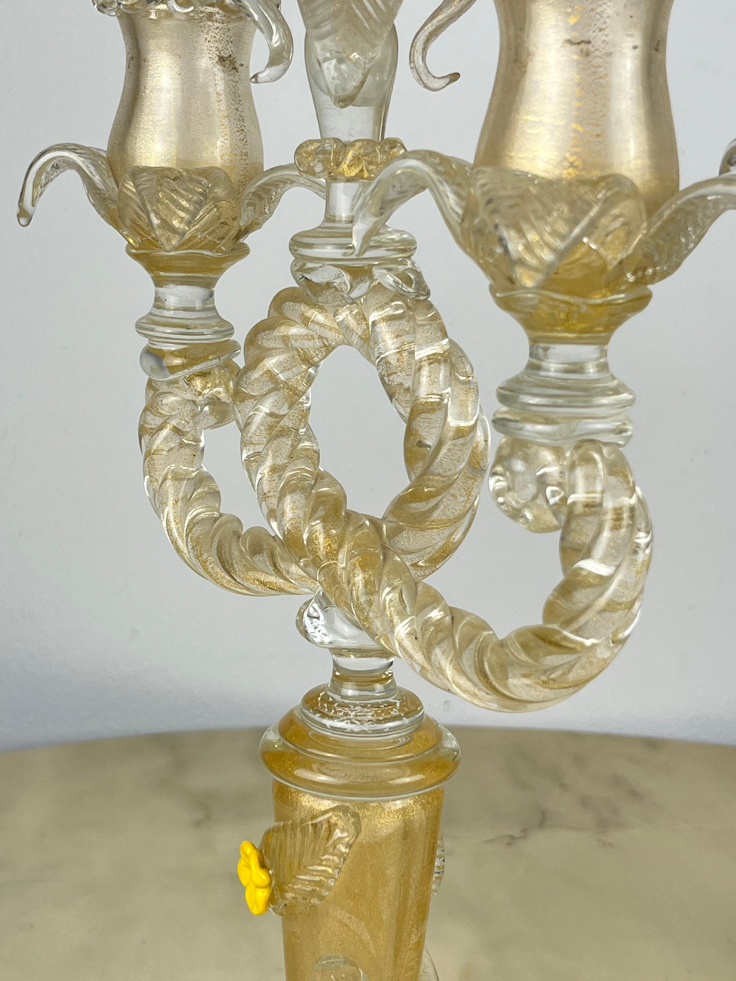 Set Of  2 Murano Glass Candelabras Attributed to Barovier & Toso Italy 1960s For Sale 3