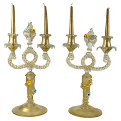 Pair of Murano Glass Candelabras Attributed to Barovier & Toso, Italy, 1960s