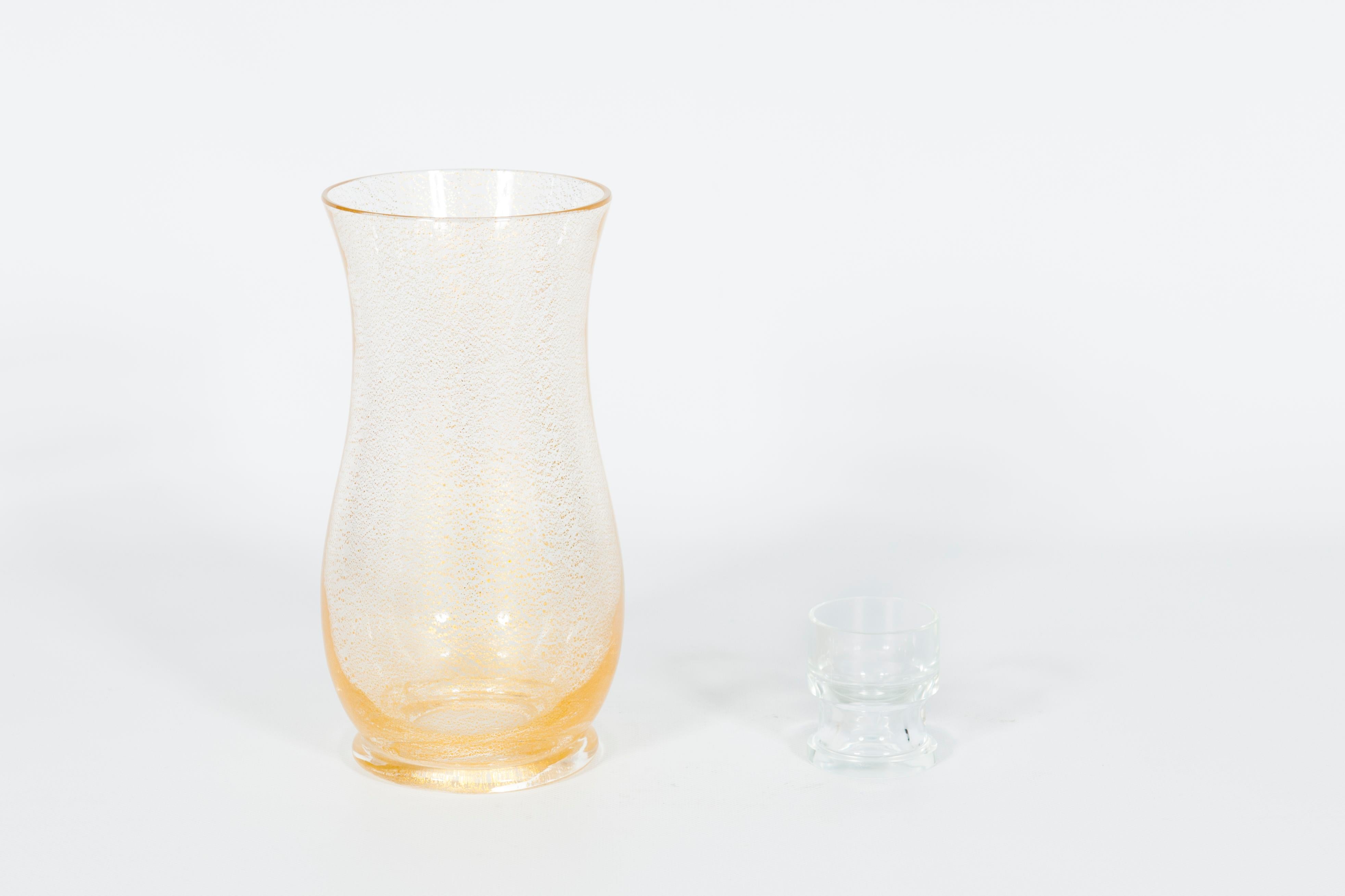 Late 20th Century Pair of Murano Glass Candle Holders with Submerged Gold, Attributed to Striulli For Sale