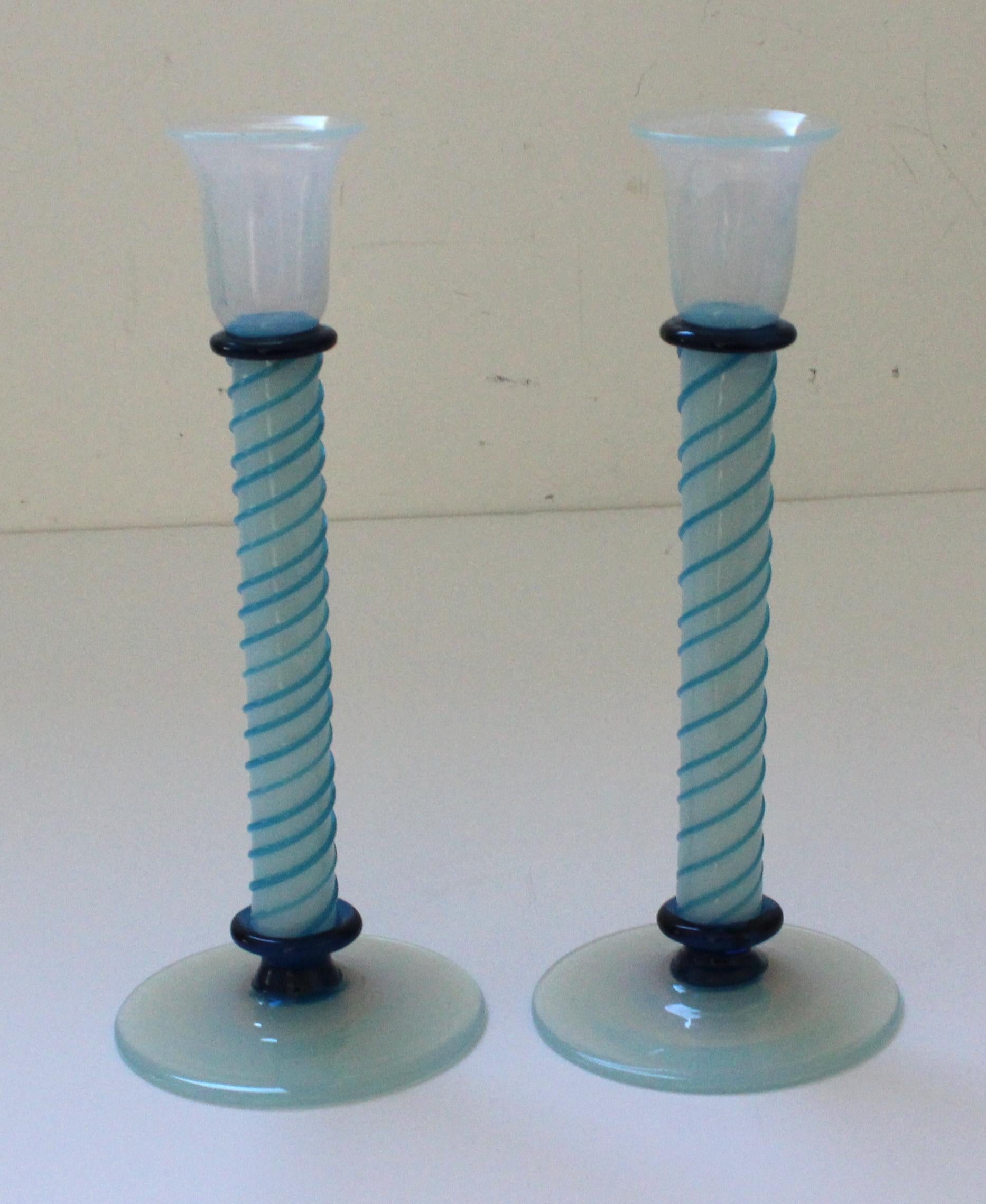 Hollywood Regency Pair of Murano Glass Candlesticks