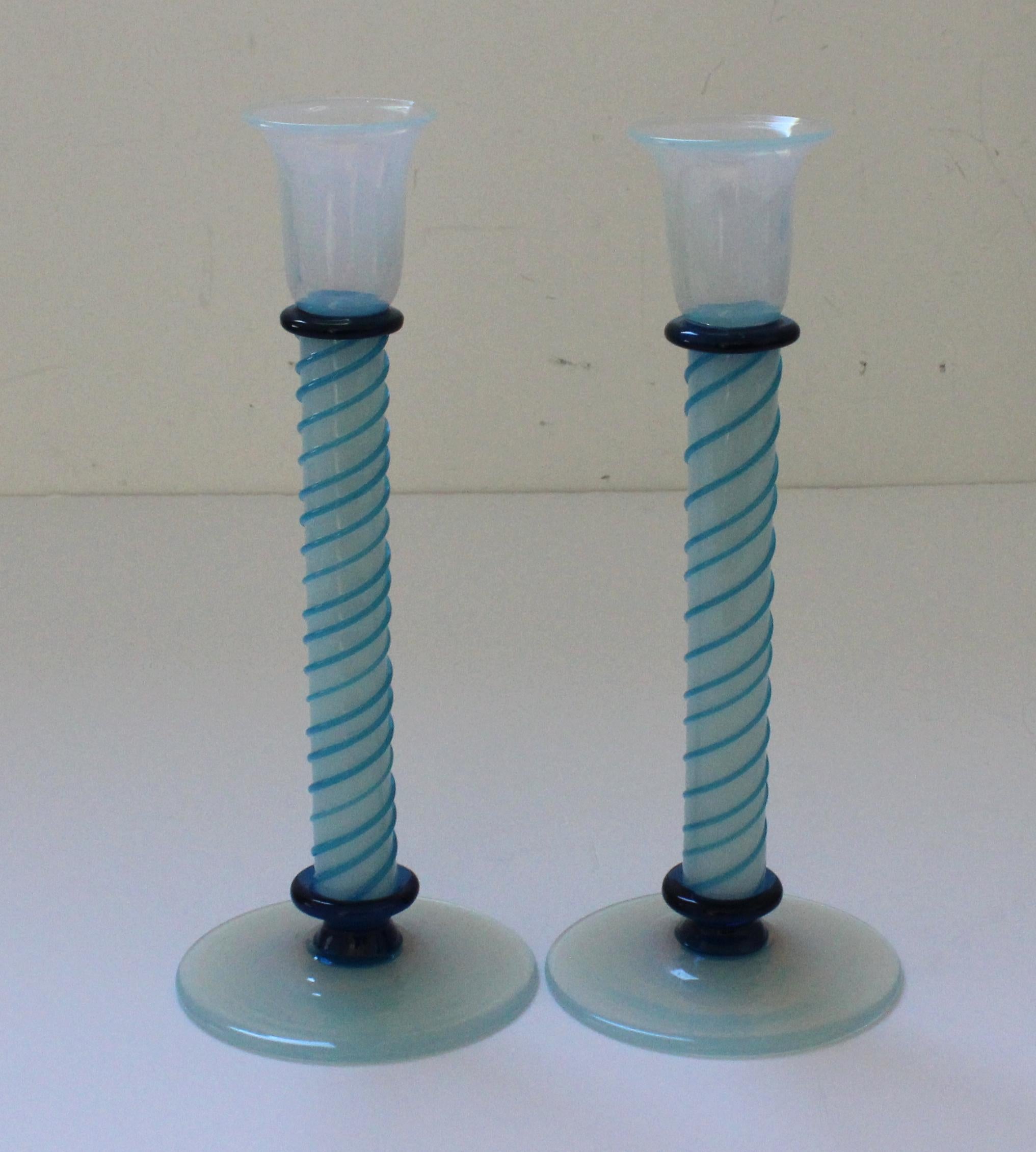 Hand-Crafted Pair of Murano Glass Candlesticks