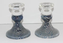 Pair of Murano Glass Candlesticks Silver Inclusions