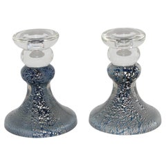 Pair of Murano Glass Candlesticks Silver Inclusions