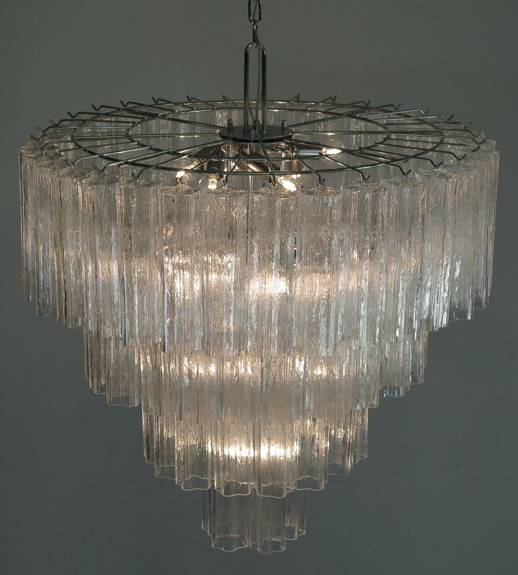 Metal Pair of Murano Glass Chandeliers in the of Style Toni Zuccheri for Venini For Sale