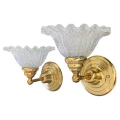 Pair of Murano Glass Clear Textured Brass Wall Sconces