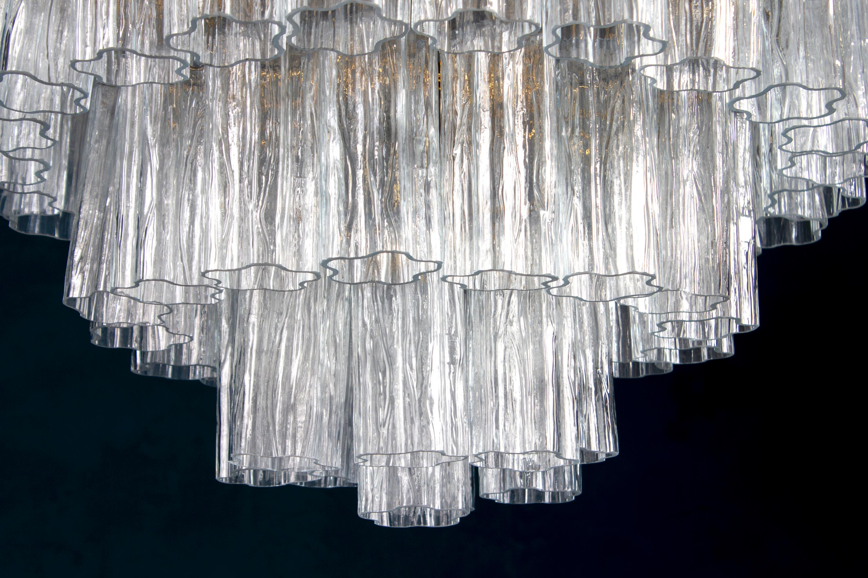 Pair of Murano Glass Clear Tronchi Chandeliers For Sale 4