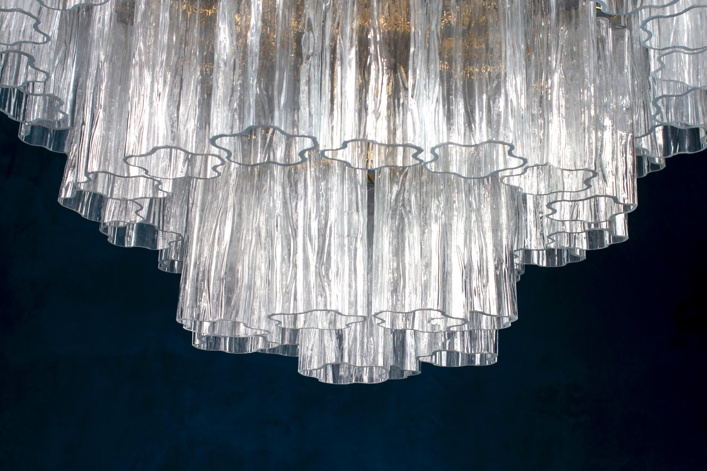 Pair of Murano Glass Clear Tronchi Chandeliers 4