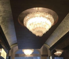 Pair of Murano Glass Clear Tronchi Chandeliers