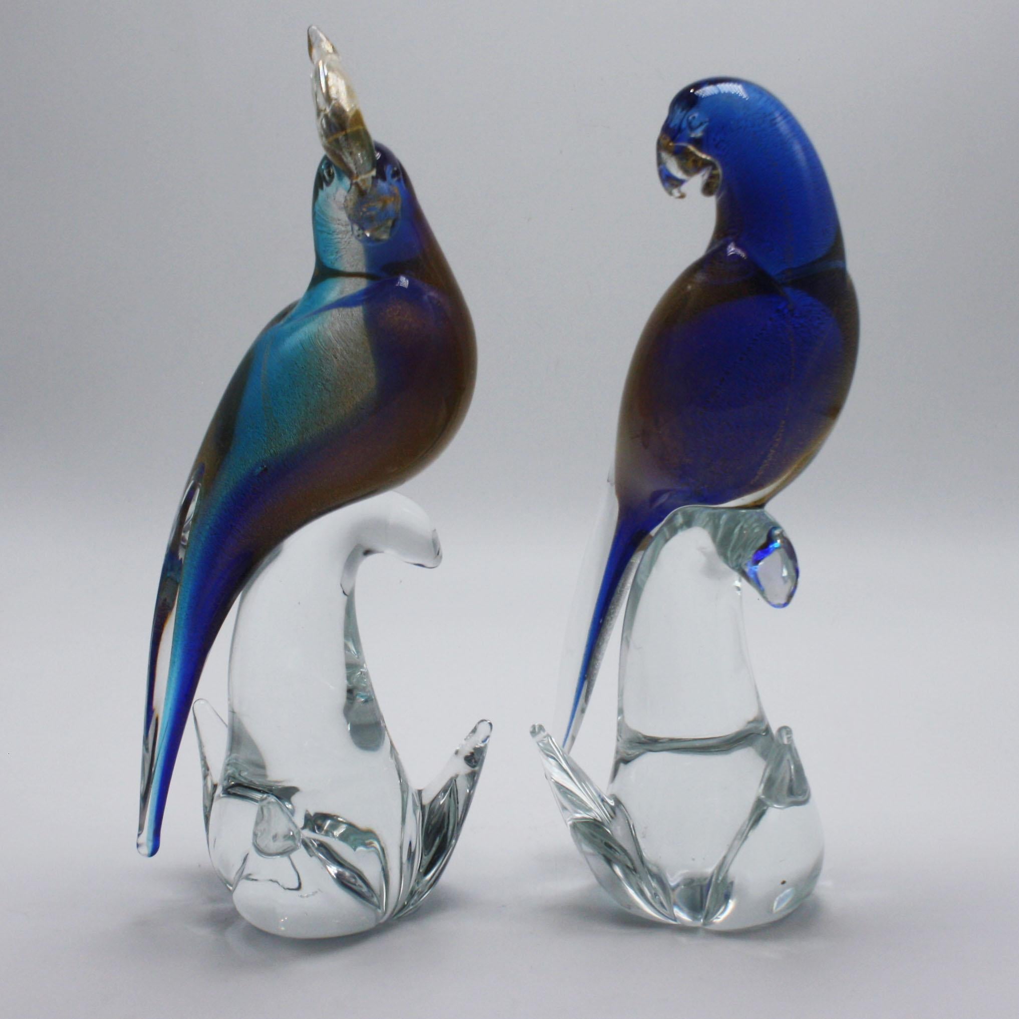Italian Pair of Murano Glass Cockatoos, circa 20th Century