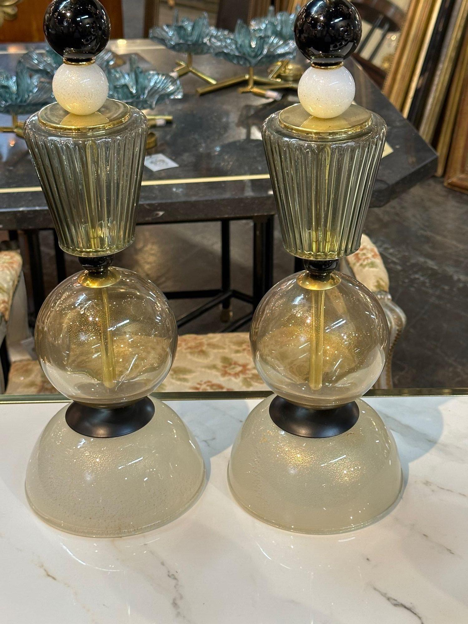 Contemporary Pair of Murano Glass Component Lamps For Sale