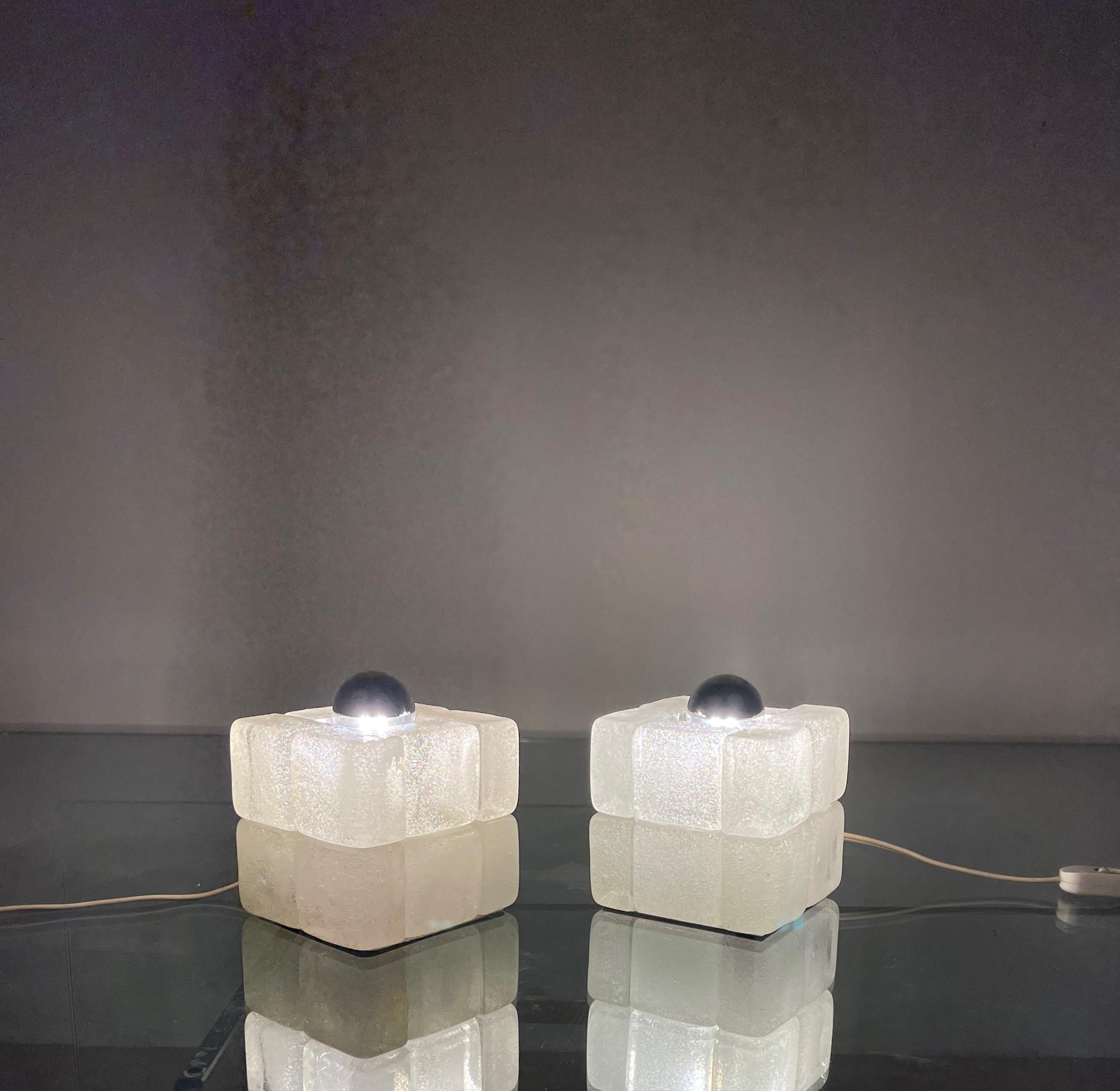 Pair of Murano Glass Cube Lamps by Albano Poli for Poliarte, Italy, 1970s For Sale 4