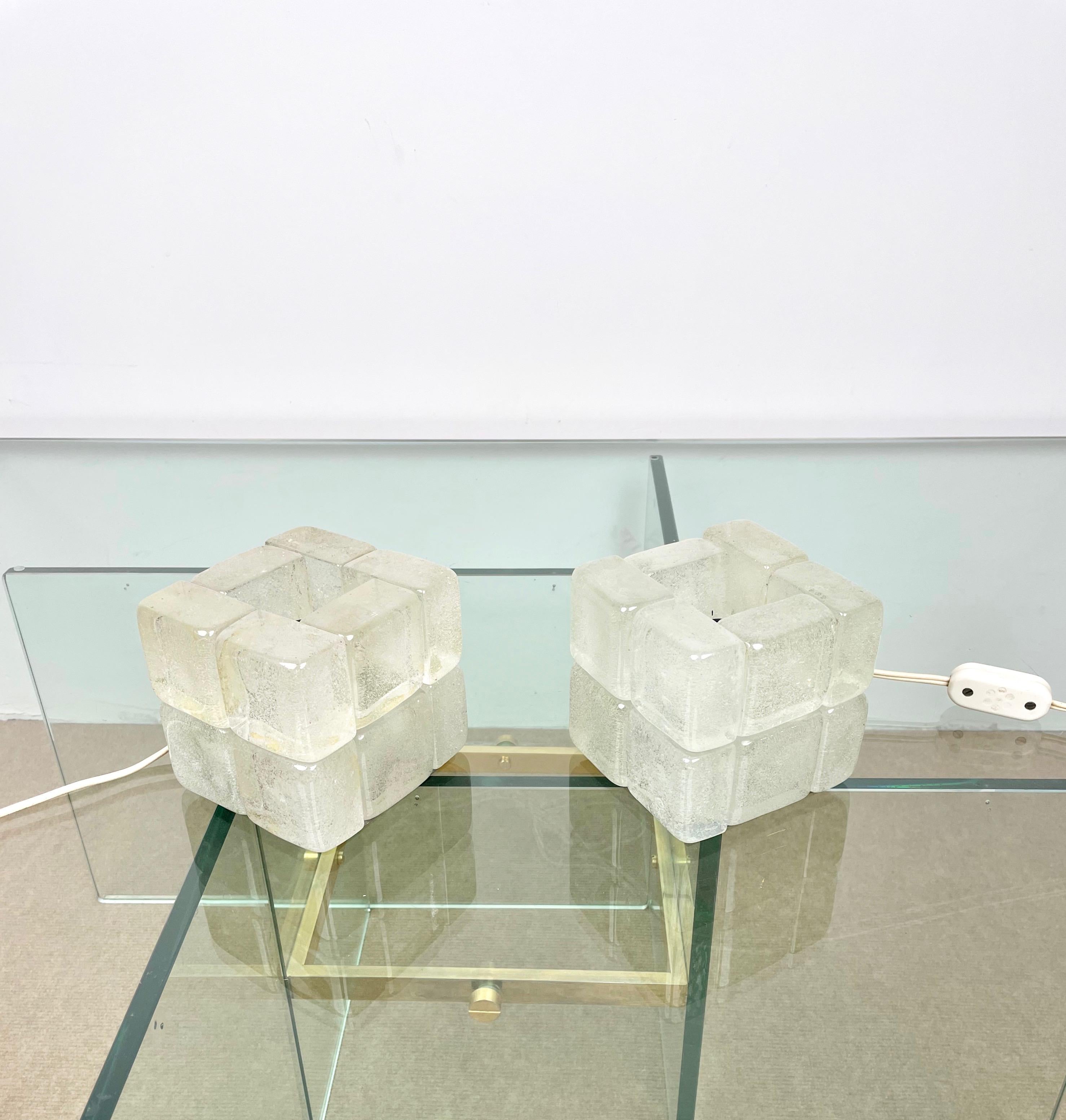 Pair of Murano Glass Cube Lamps by Albano Poli for Poliarte, Italy, 1970s For Sale 5