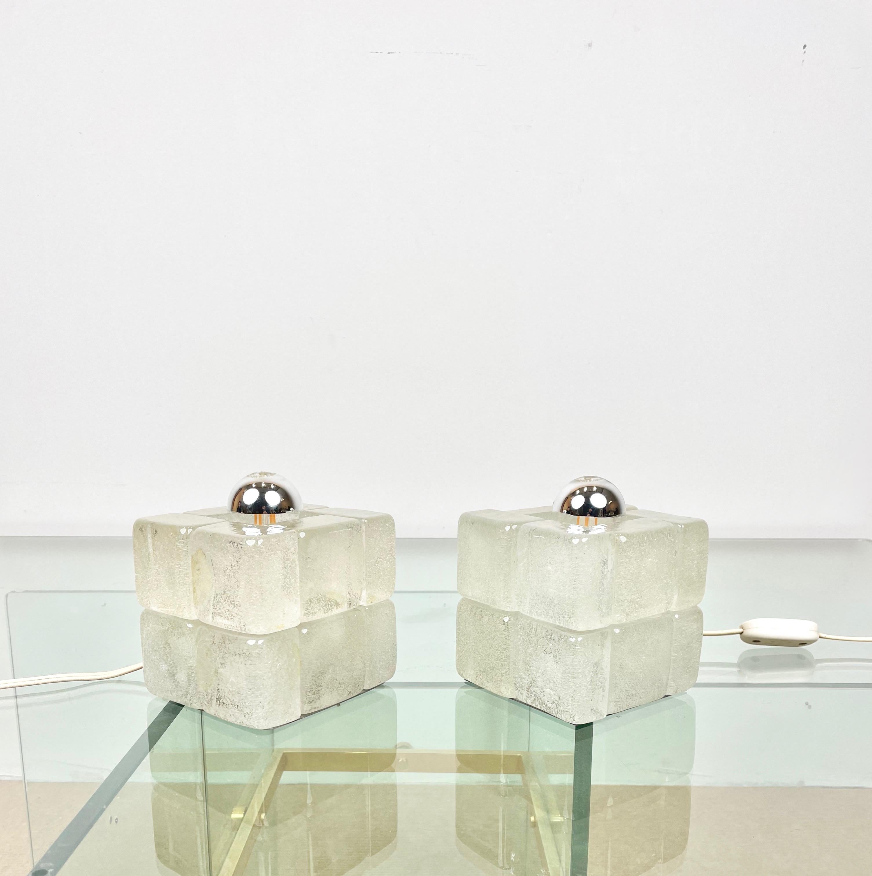 Mid-Century Modern Pair of Murano Glass Cube Lamps by Albano Poli for Poliarte, Italy, 1970s For Sale