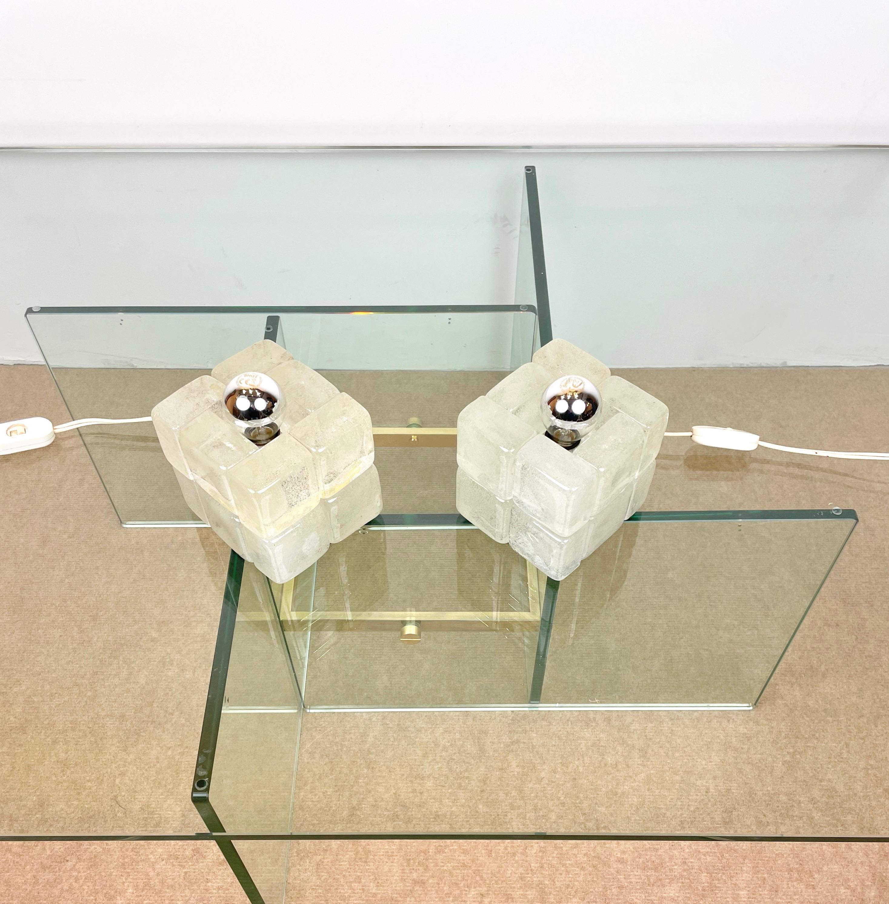 Italiano Coppia di lampade a cubo in vetro di Murano di Albano Poli per Poliarte, Italia, anni '70 in vendita