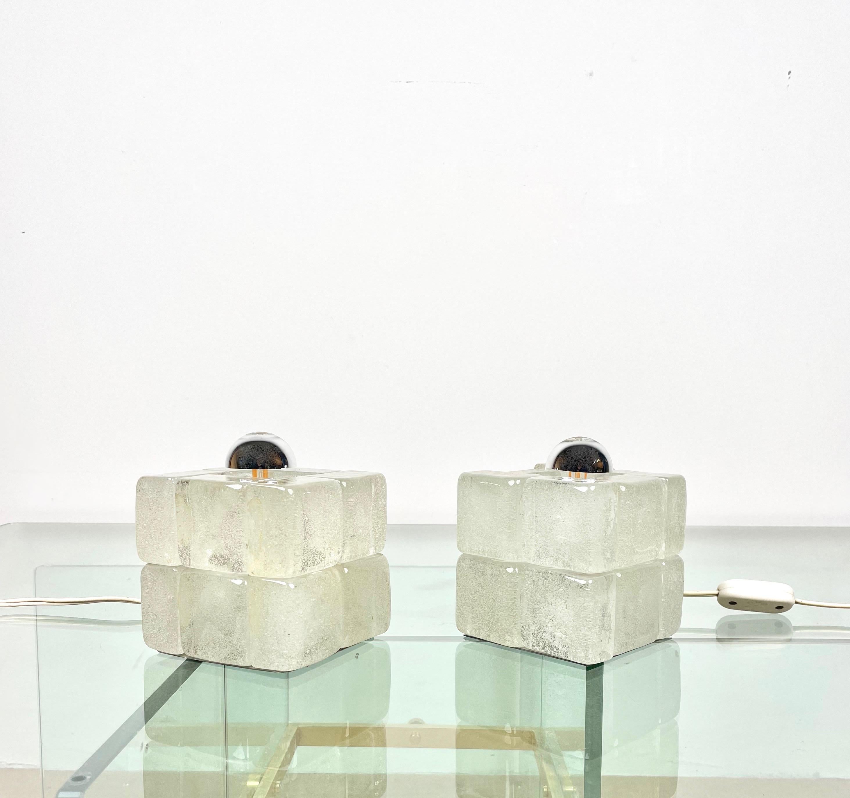 Coppia di lampade a cubo in vetro di Murano di Albano Poli per Poliarte, Italia, anni '70 In condizioni buone in vendita a Rome, IT