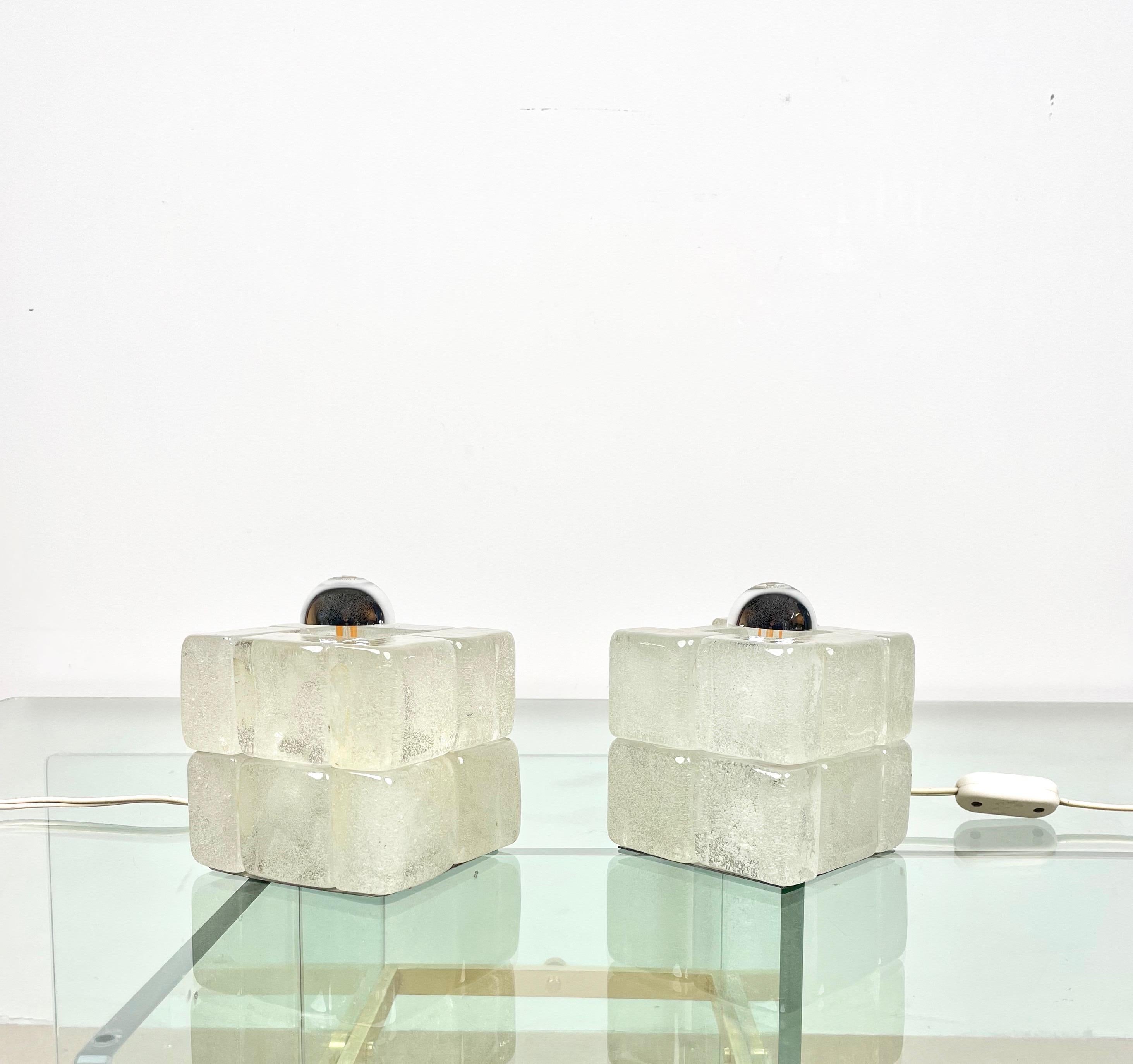 Pair of Murano Glass Cube Lamps by Albano Poli for Poliarte, Italy, 1970s In Good Condition For Sale In Rome, IT