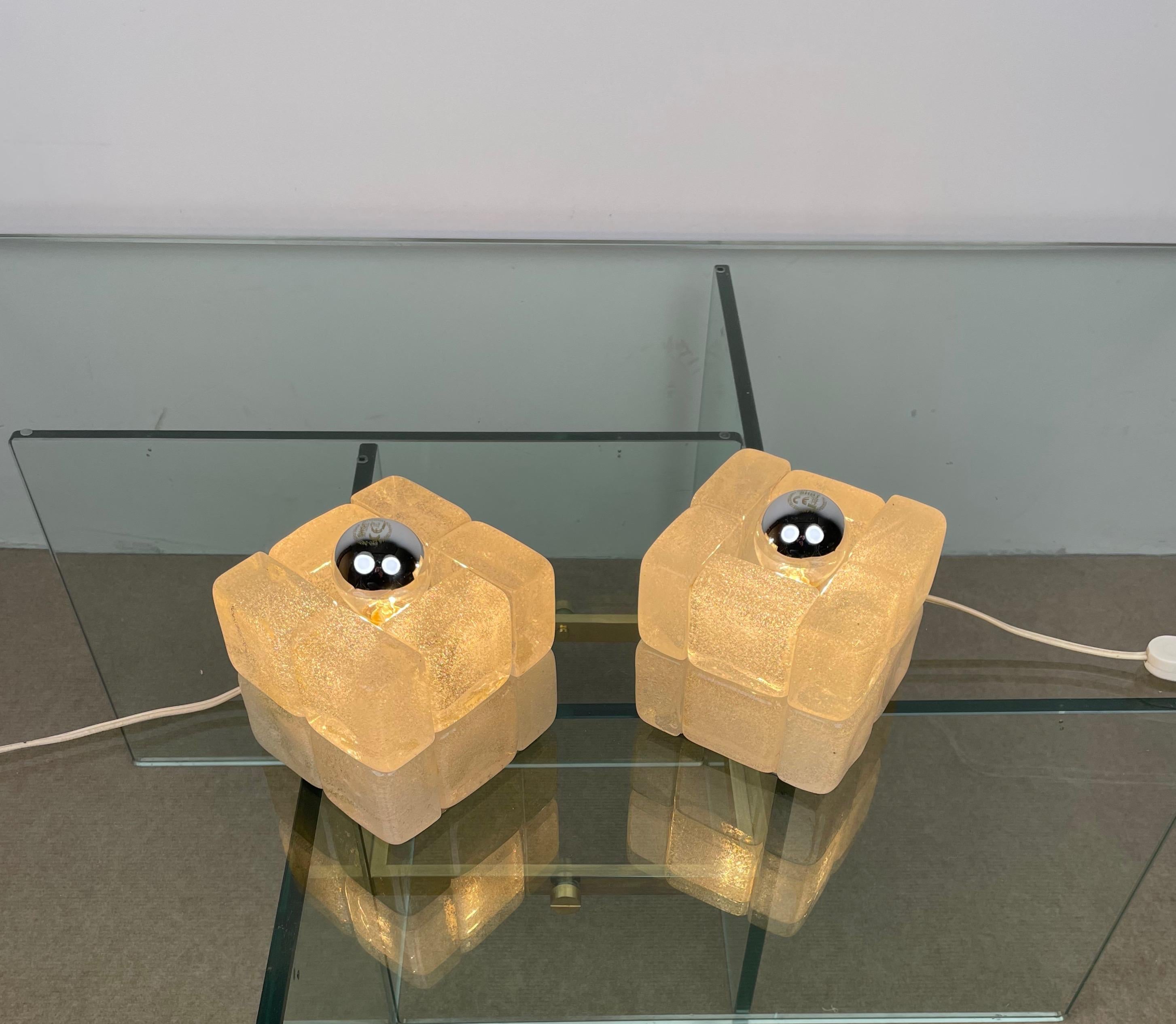 Pair of Murano Glass Cube Lamps by Albano Poli for Poliarte, Italy, 1970s For Sale 2