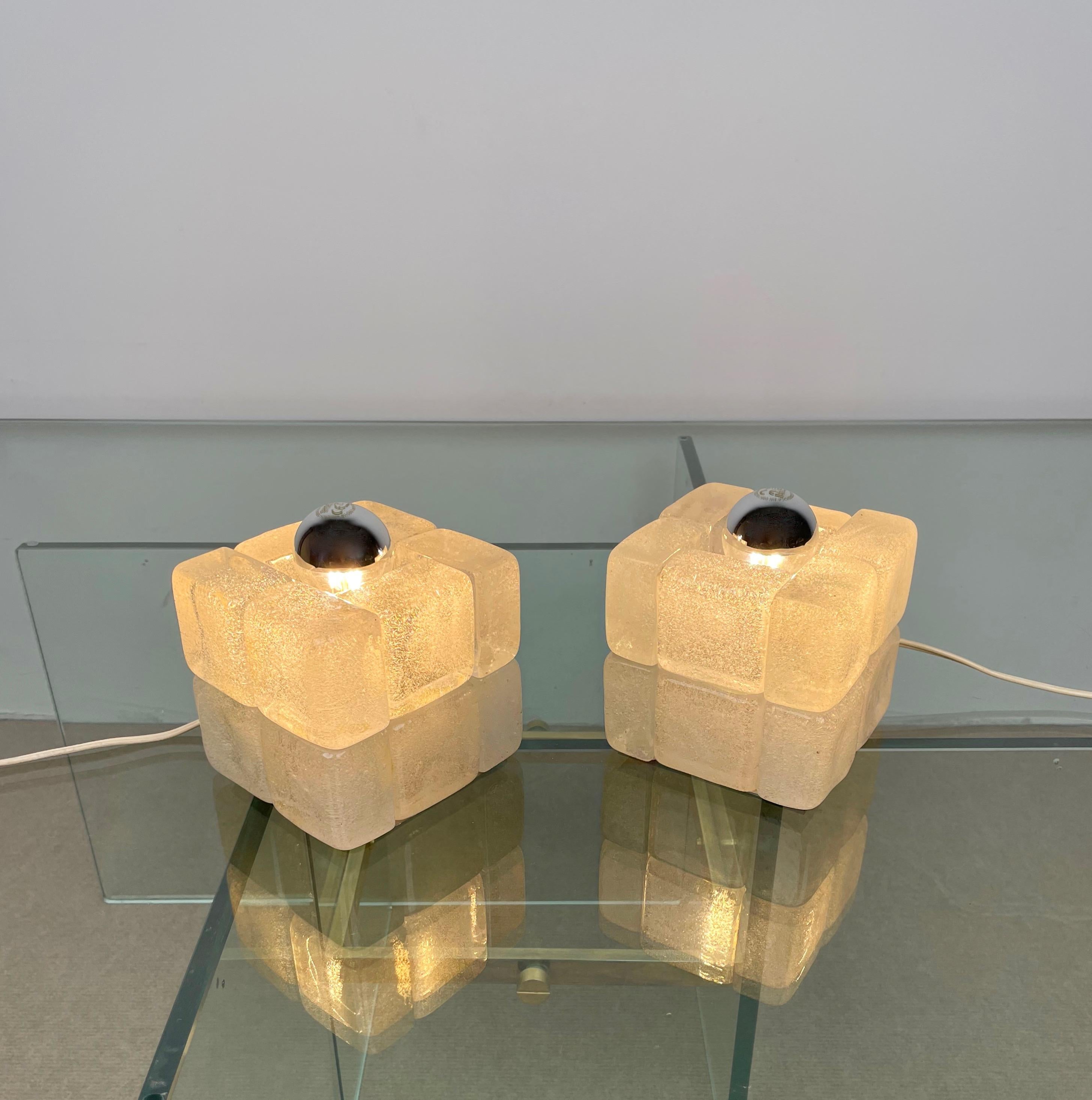 Pair of Murano Glass Cube Lamps by Albano Poli for Poliarte, Italy, 1970s For Sale 3