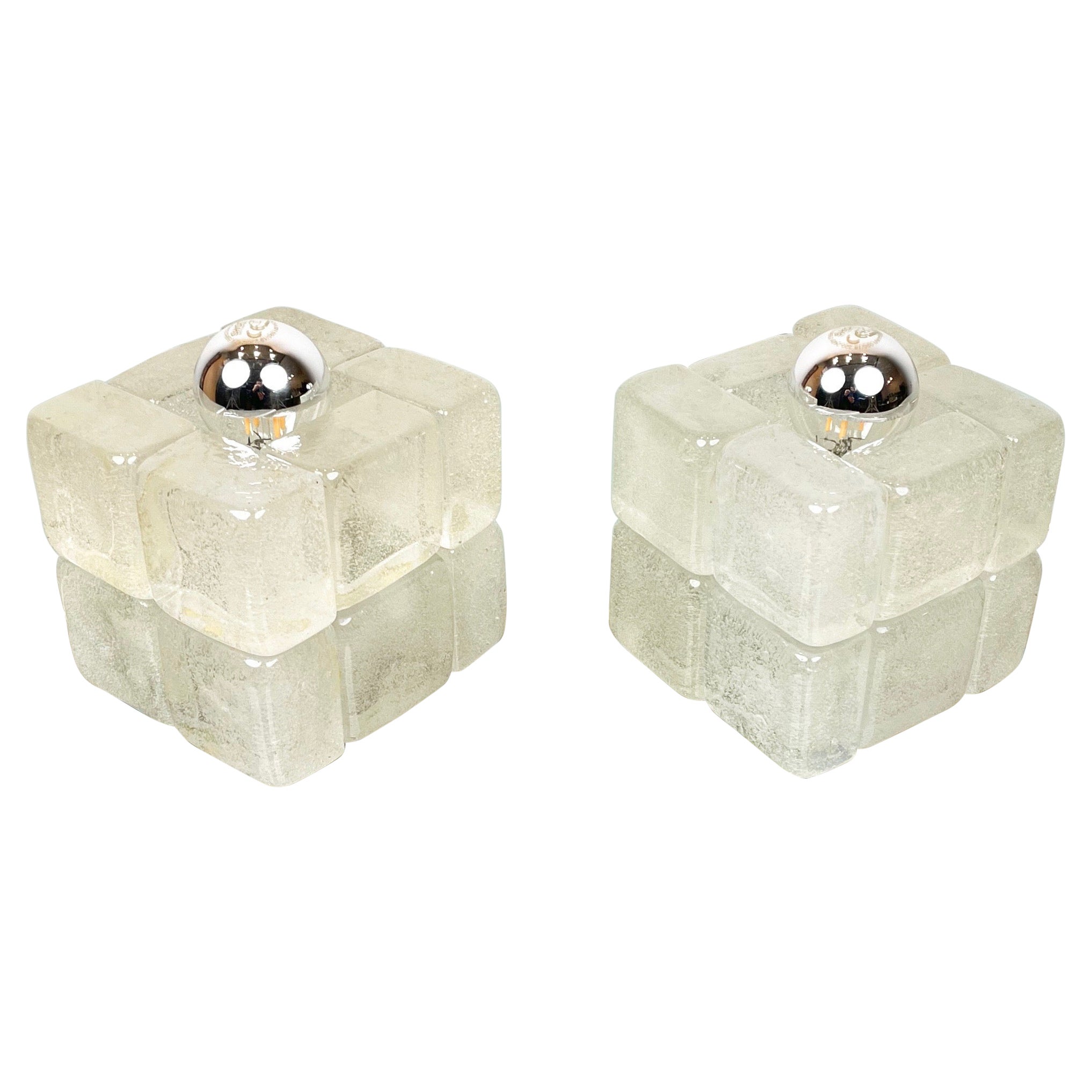 Pair of Murano Glass Cube Lamps by Albano Poli for Poliarte, Italy, 1970s