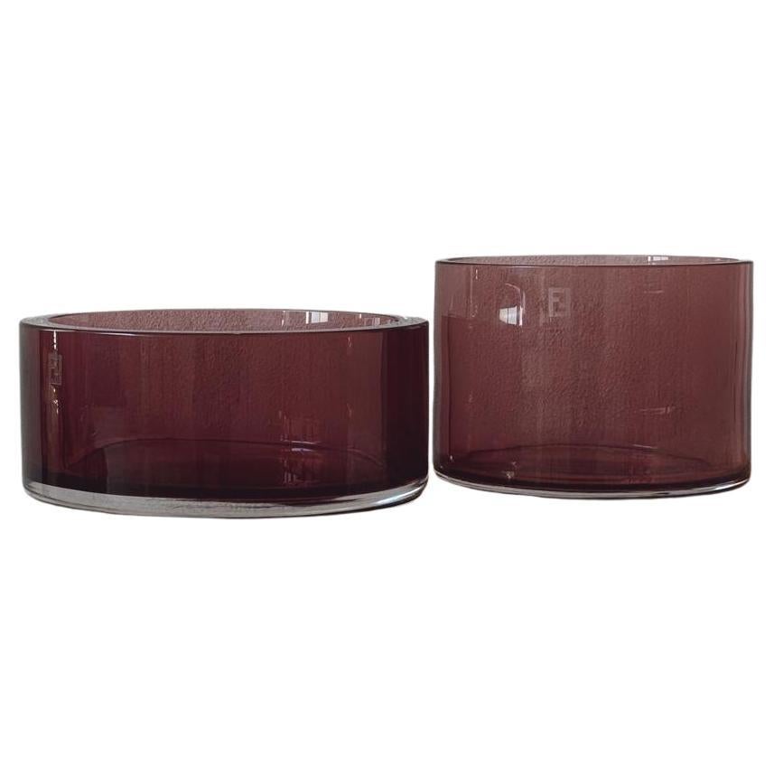Fendi Casa Murano Glass Bowls, Dark Pink, Hand-Blown, Circa 1990s