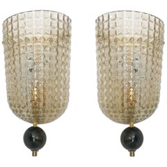 Pair of Murano Glass Demi Lune Wall Sconces