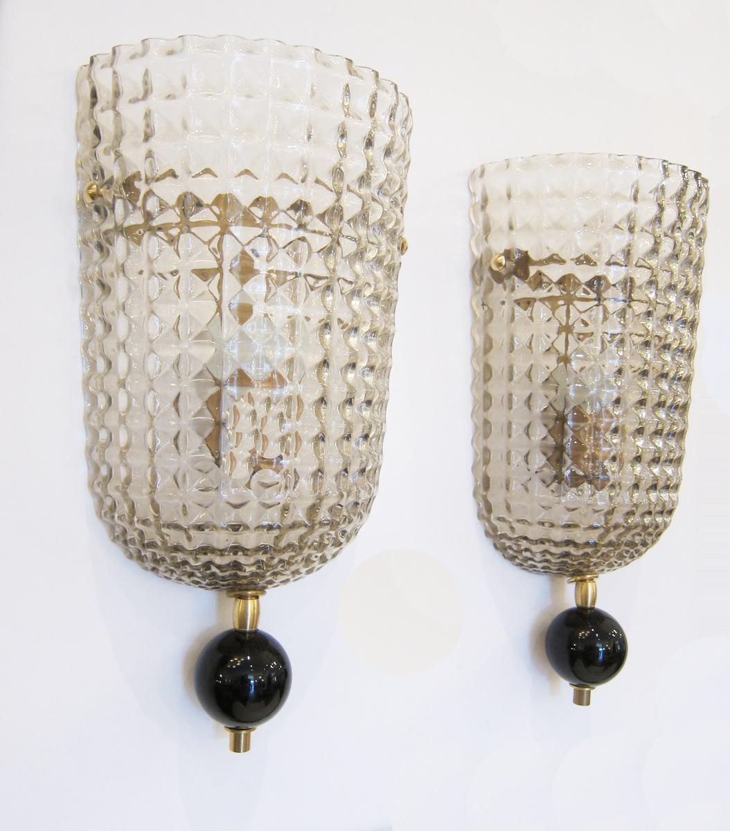 Contemporary Pair of  Murano Glass Wall Sconces, Art Deco style, in Stock