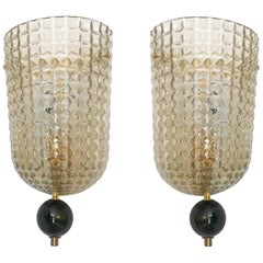 Pair of Murano Glass Demilune Wall Sconces