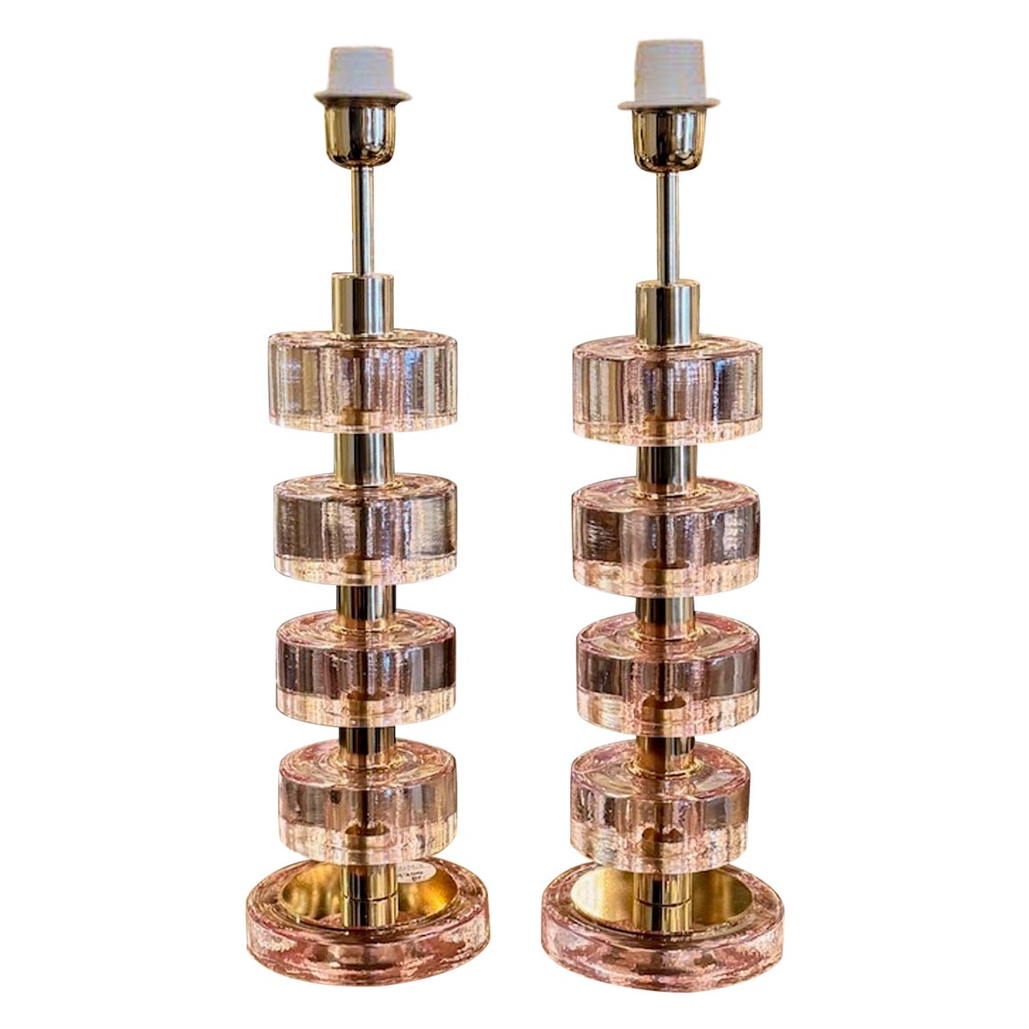 Pair of Murano Glass Disc Lamps