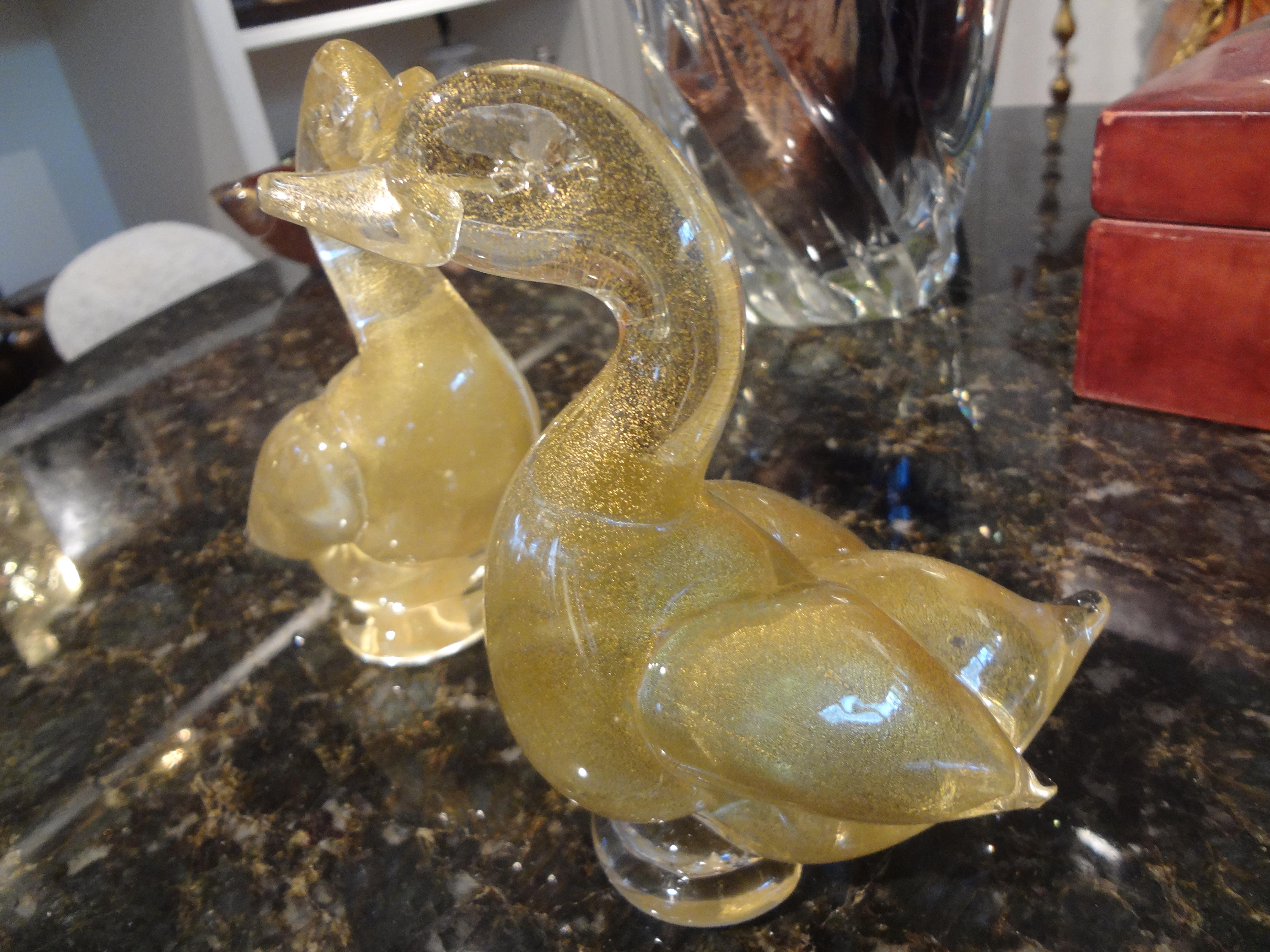 Hollywood Regency Pair of Murano Glass Ducks by Fratelli For Sale