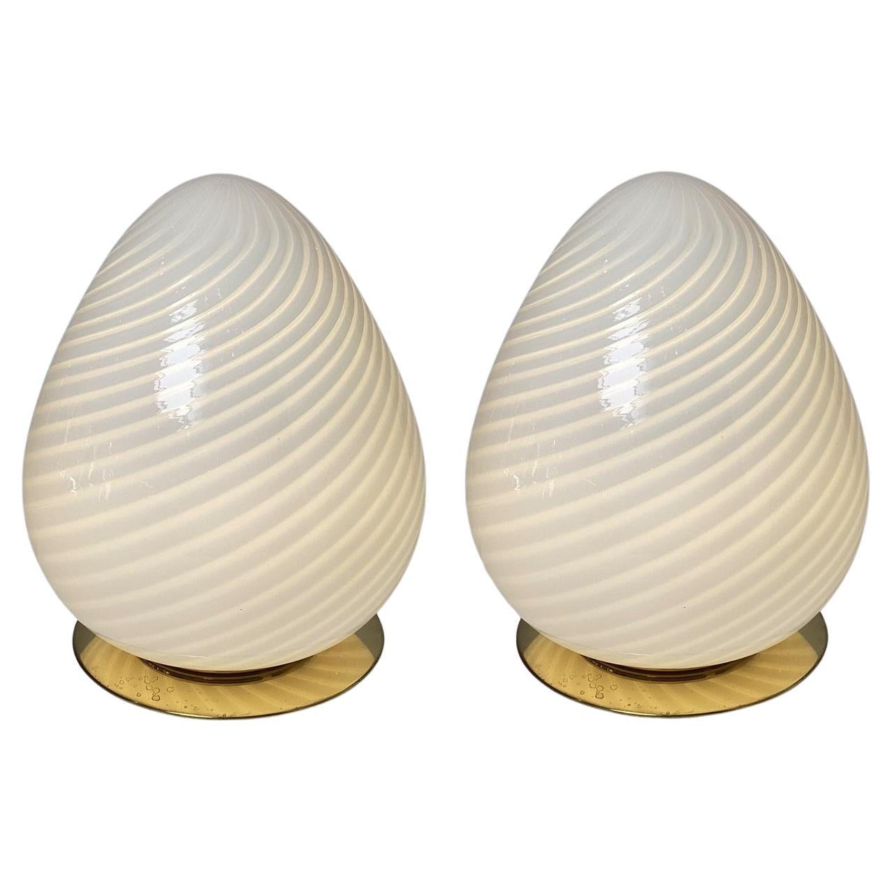 Pair of Murano Glass Egg Form Mid-Century Lamps