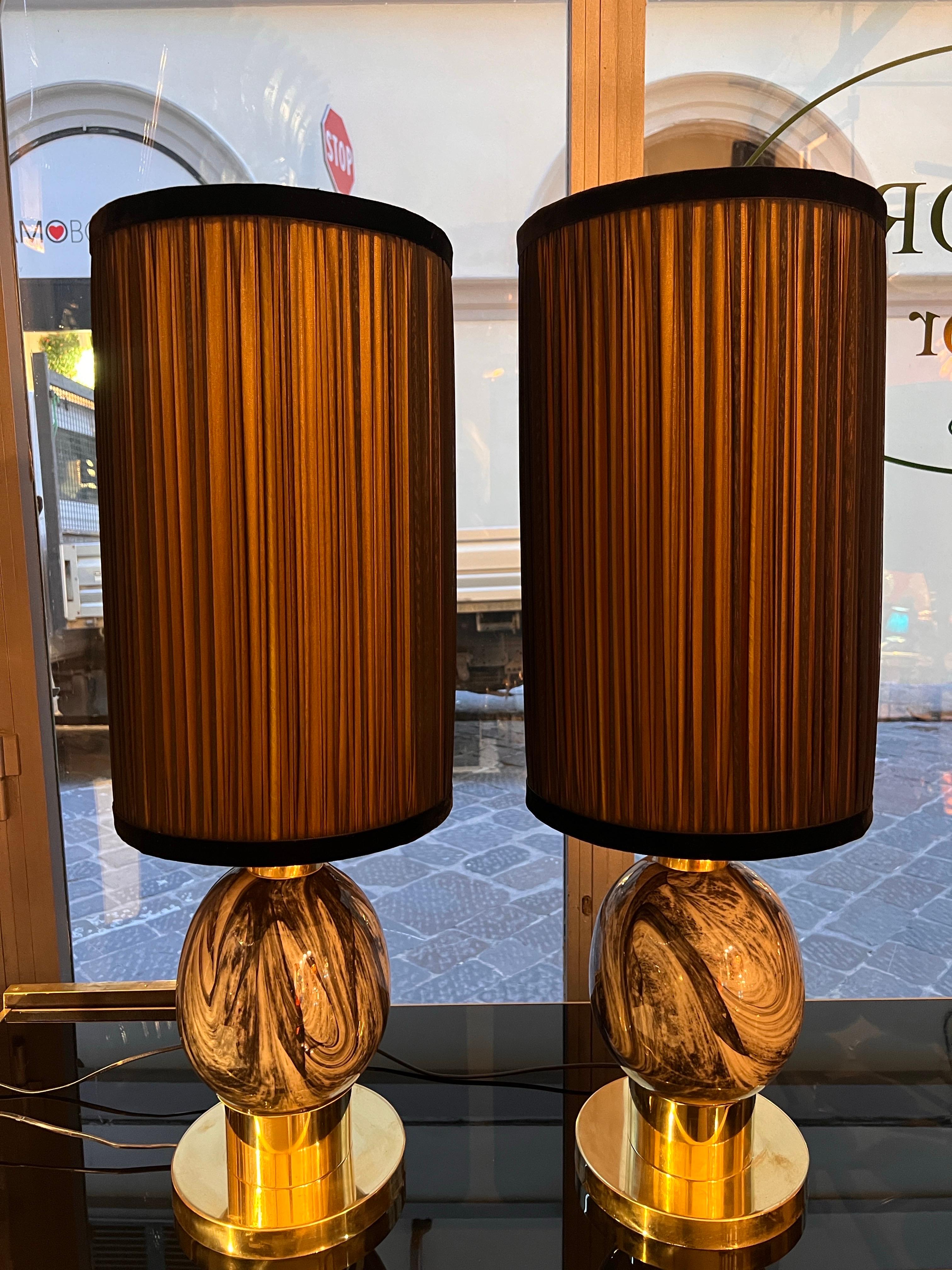 Paar eiförmige Murano Glas Marmor-Effekt mit unseren zwei Töne Lampenschirme 1970 im Angebot 4