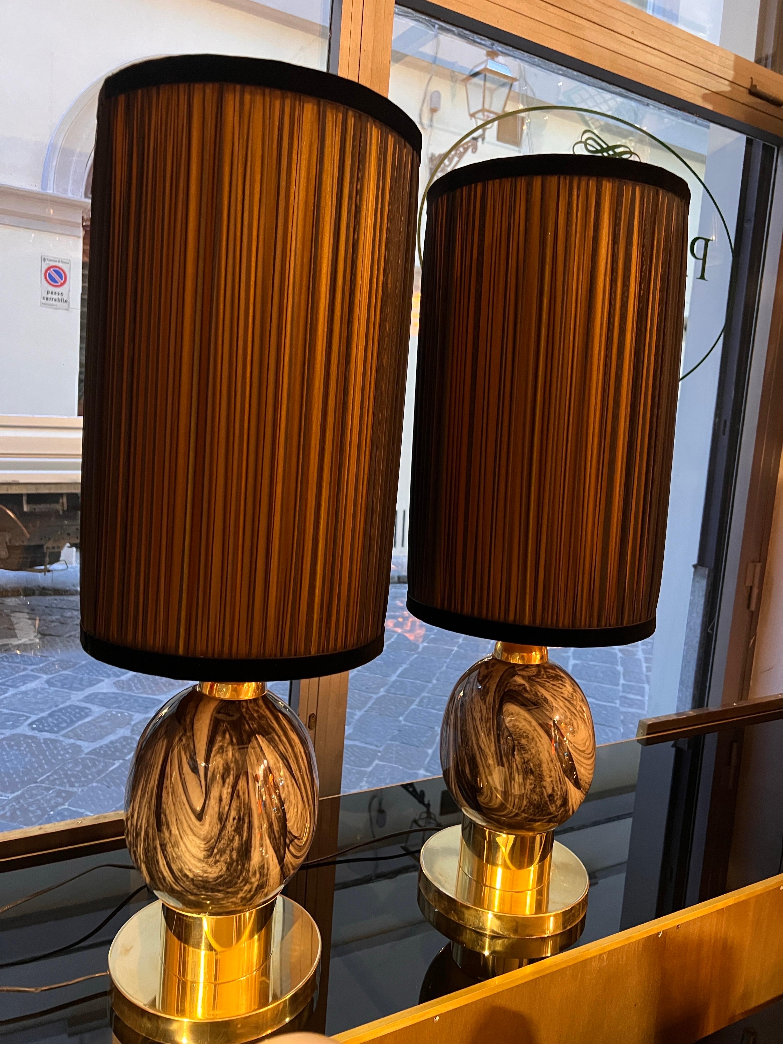 Paar eiförmige Murano Glas Marmor-Effekt mit unseren zwei Töne Lampenschirme 1970 im Angebot 6