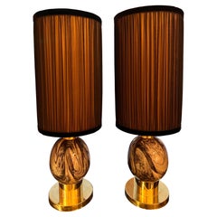 Pair of Murano Glass Egg-Shaped Marble Effect with our Two Tones Lampshades 1970 Pair of Murano Glass Egg-Shaped Marble Effect with our Two Tones Lampshades 1970