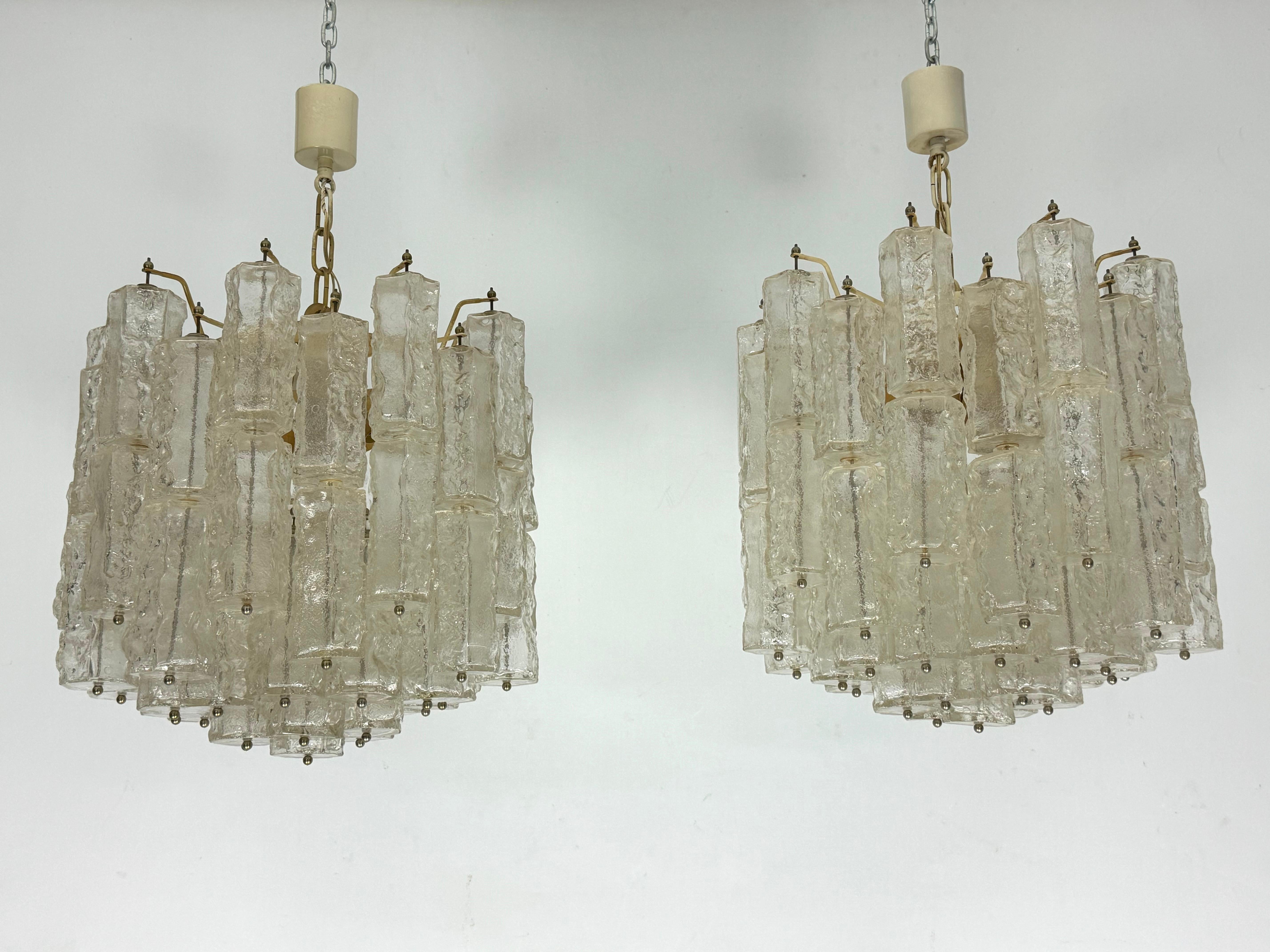 Mid-Century Modern Pair of Murano glass elements chandelier by Venini. Italy 1970s. For Sale