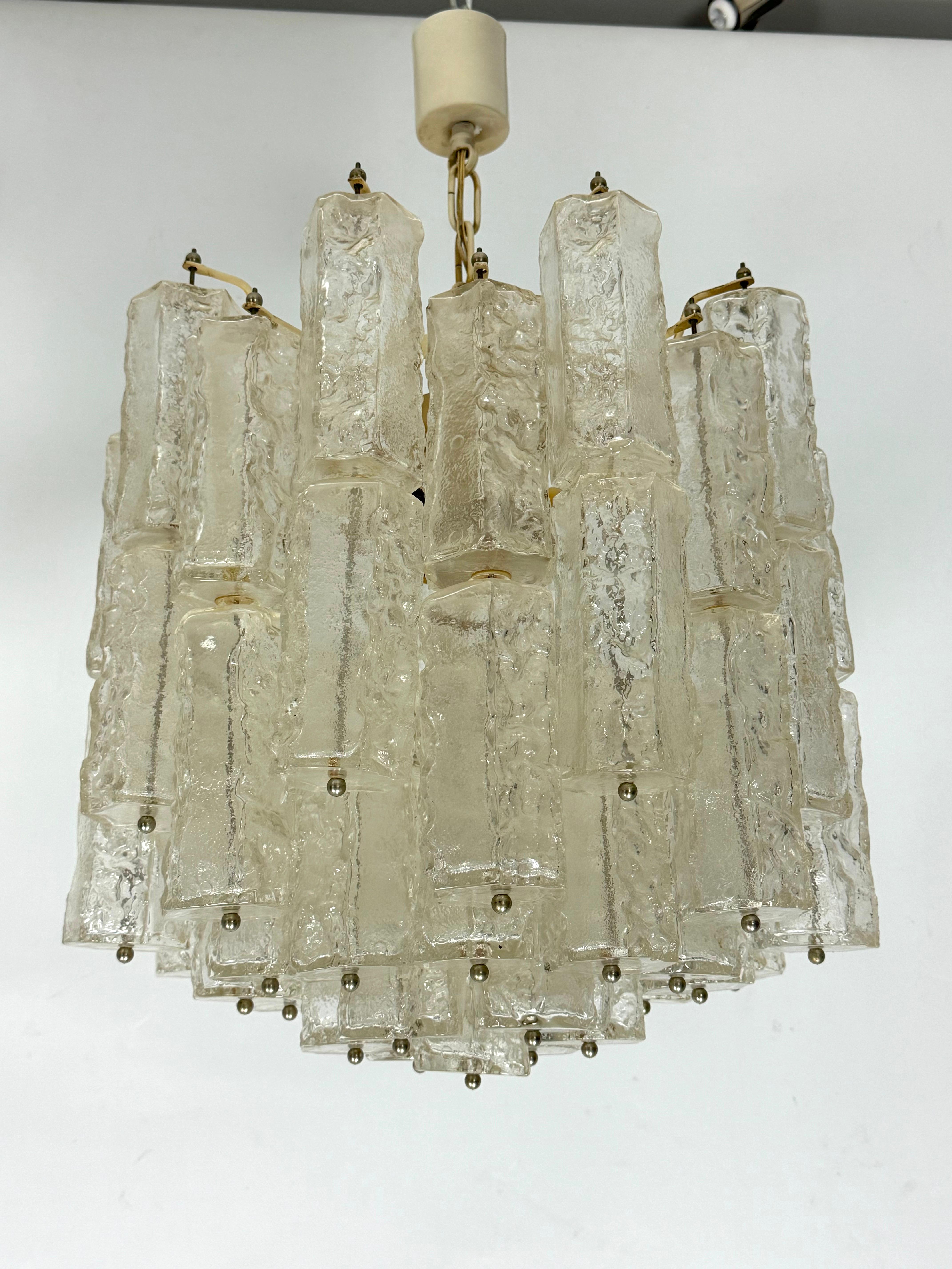 Italian Pair of Murano glass elements chandelier by Venini. Italy 1970s. For Sale