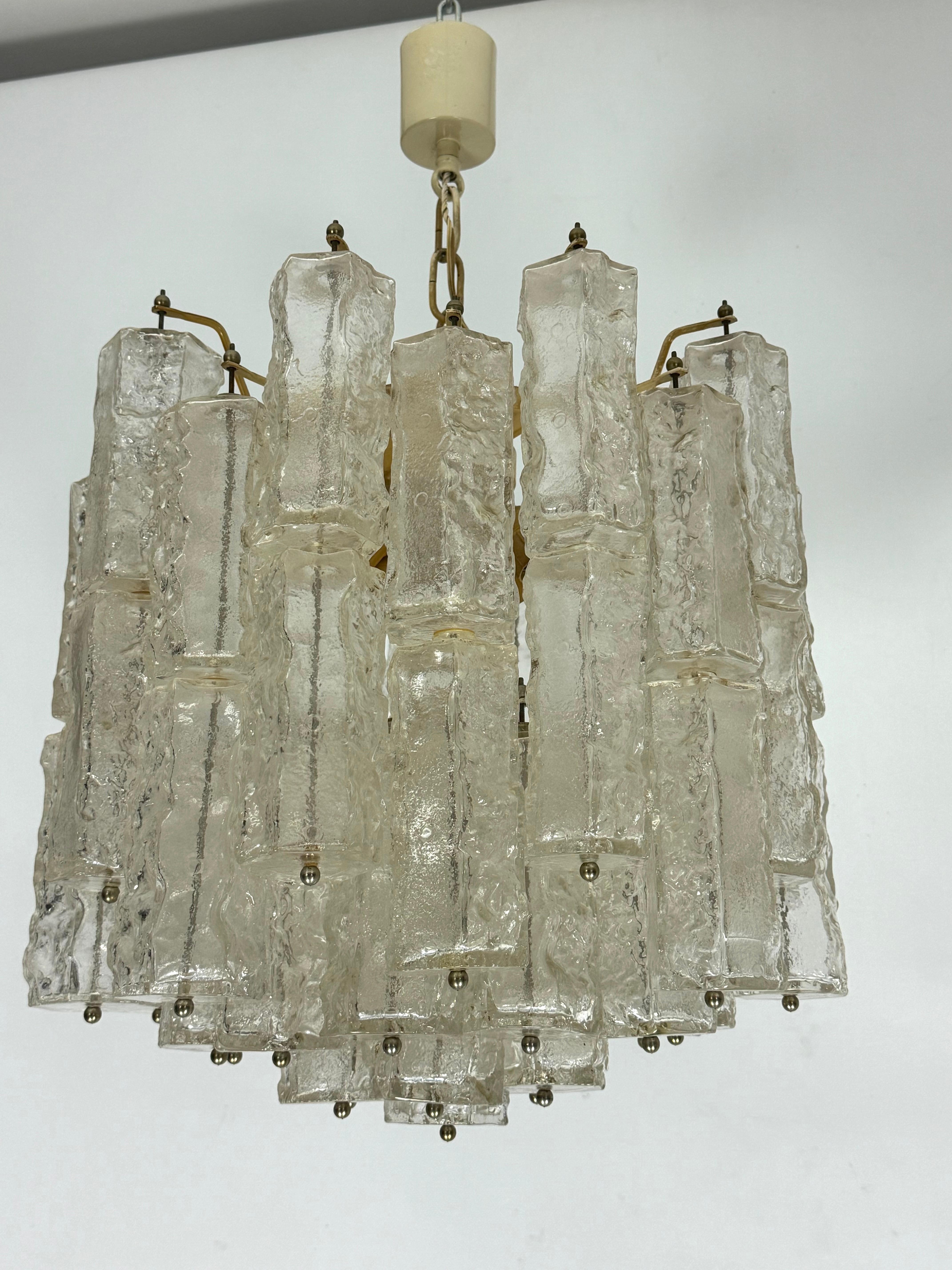 Pair of Murano glass elements chandelier by Venini. Italy 1970s. In Good Condition For Sale In Catania, CT