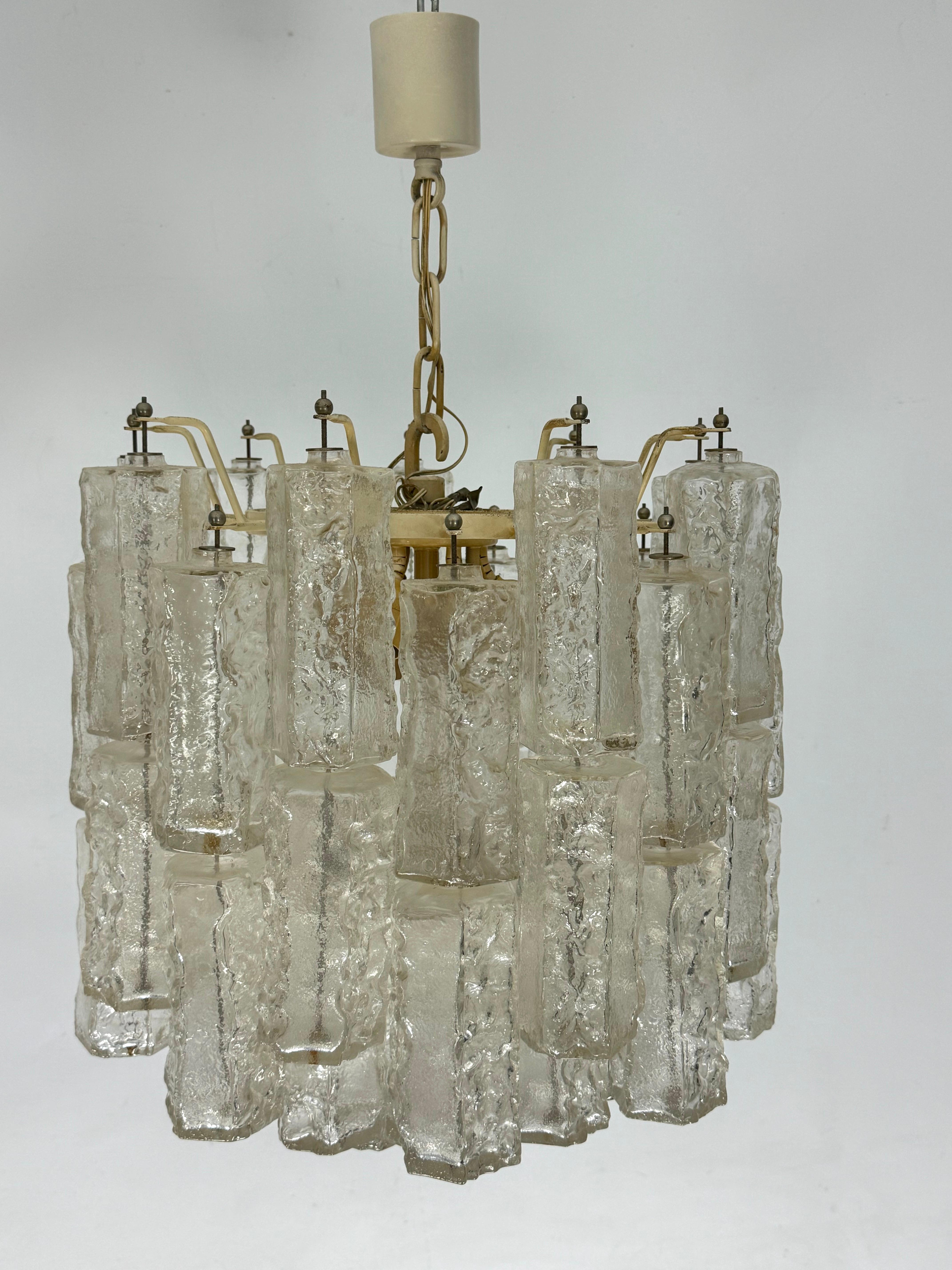 Pair of Murano glass elements chandelier by Venini. Italy 1970s. For Sale 1