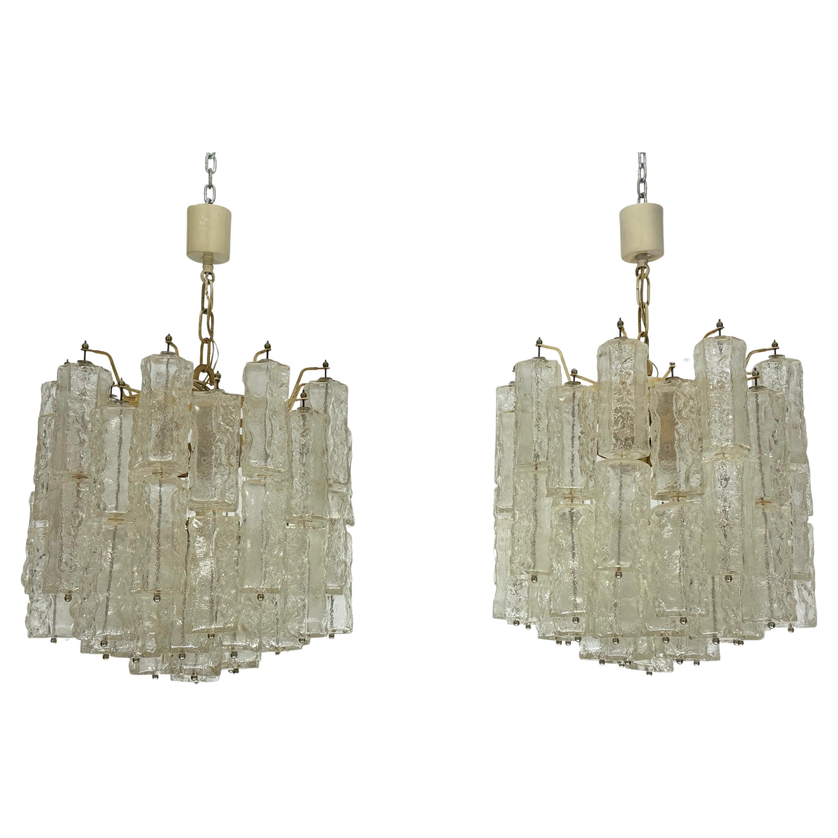 Pair of Murano glass elements chandelier by Venini. Italy 1970s. For Sale