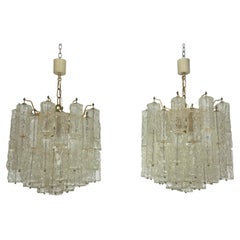 Pair of Murano glass elements chandelier by Venini. Italy 1970s.