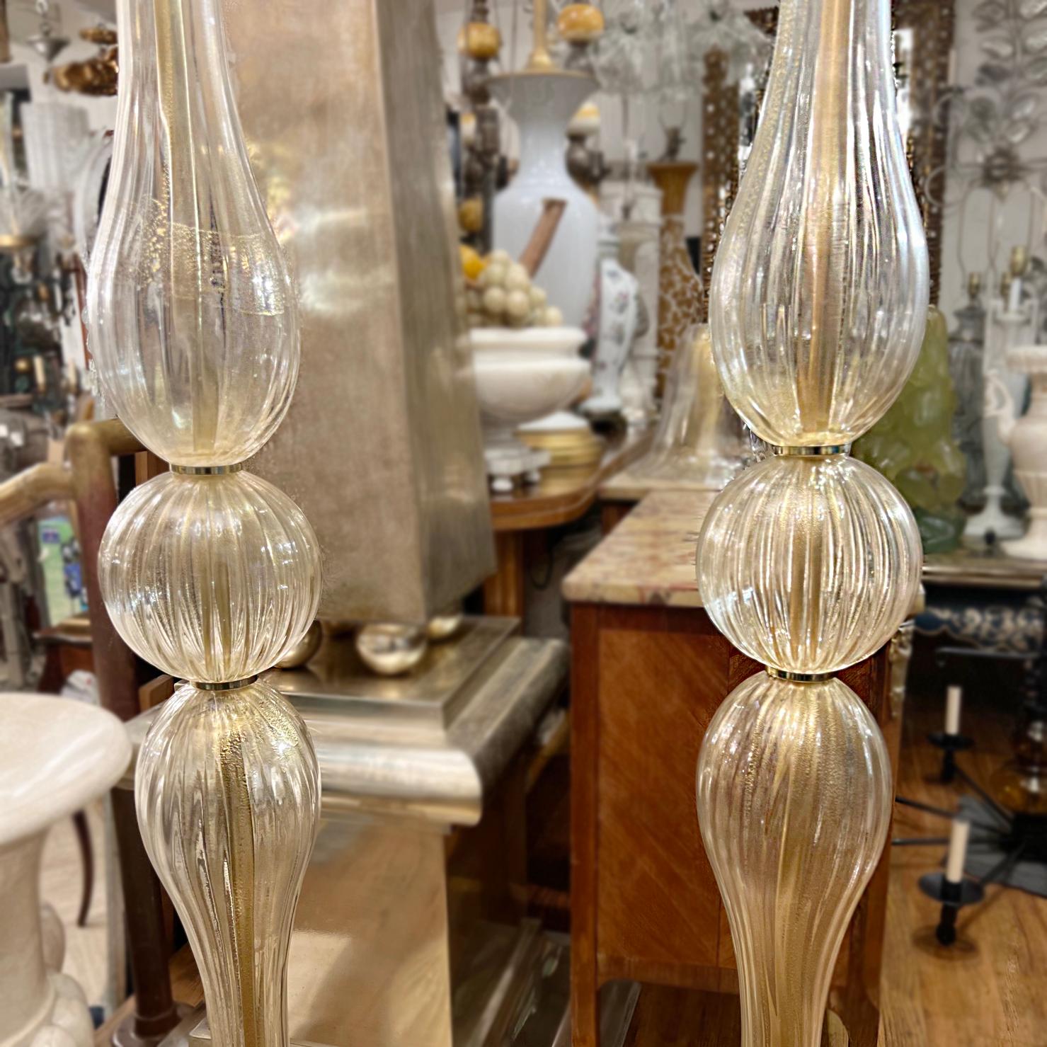 Pair of Murano Glass Floor Lamps In Good Condition For Sale In New York, NY