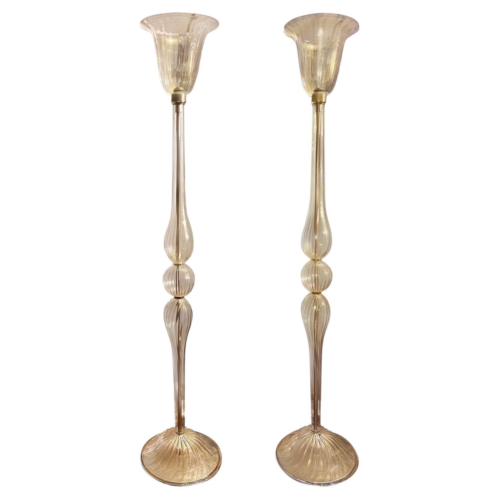 Pair of Murano Glass Floor Lamps For Sale