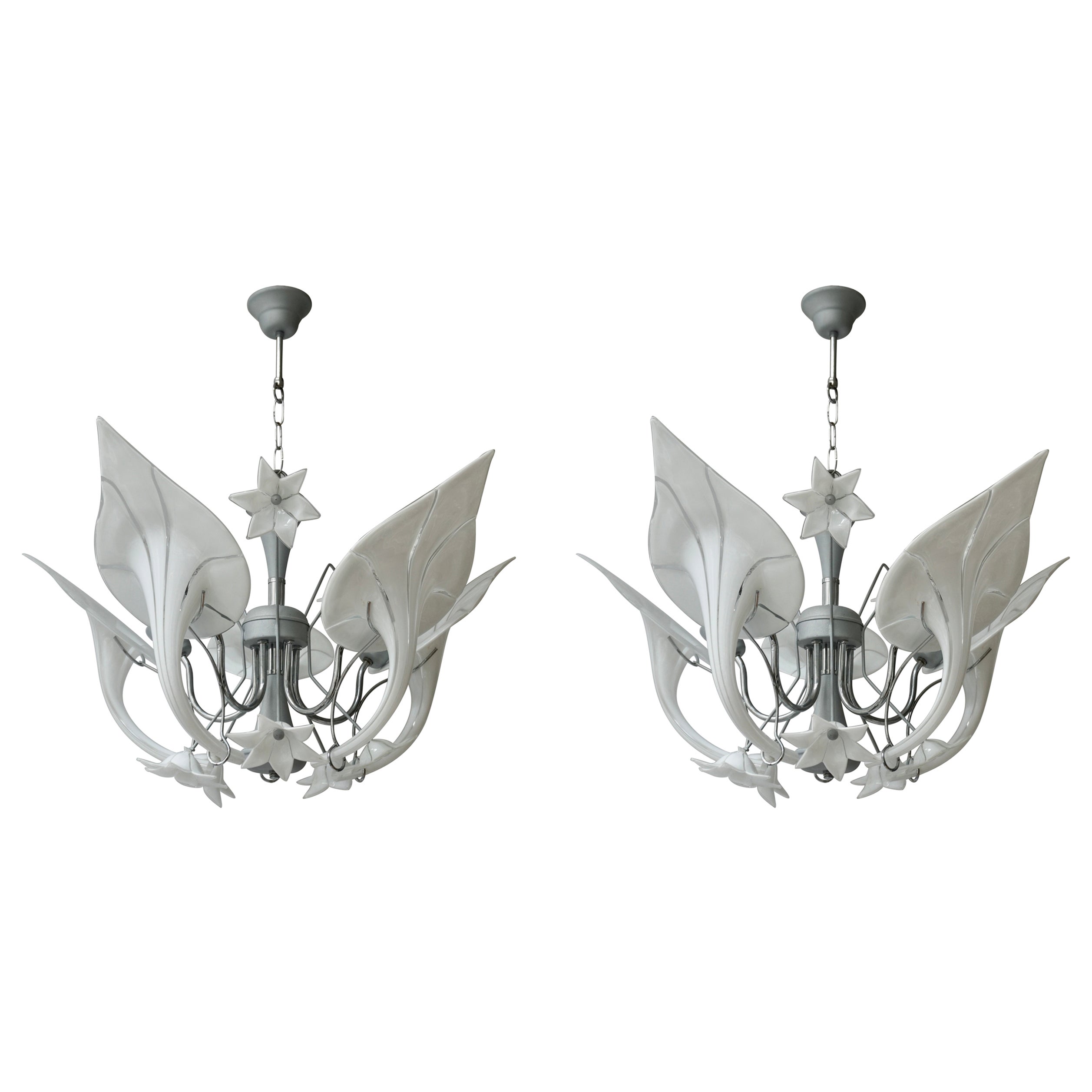 Pair of Murano Glass Floral Chandelier Franco Luce Style, Art Glass