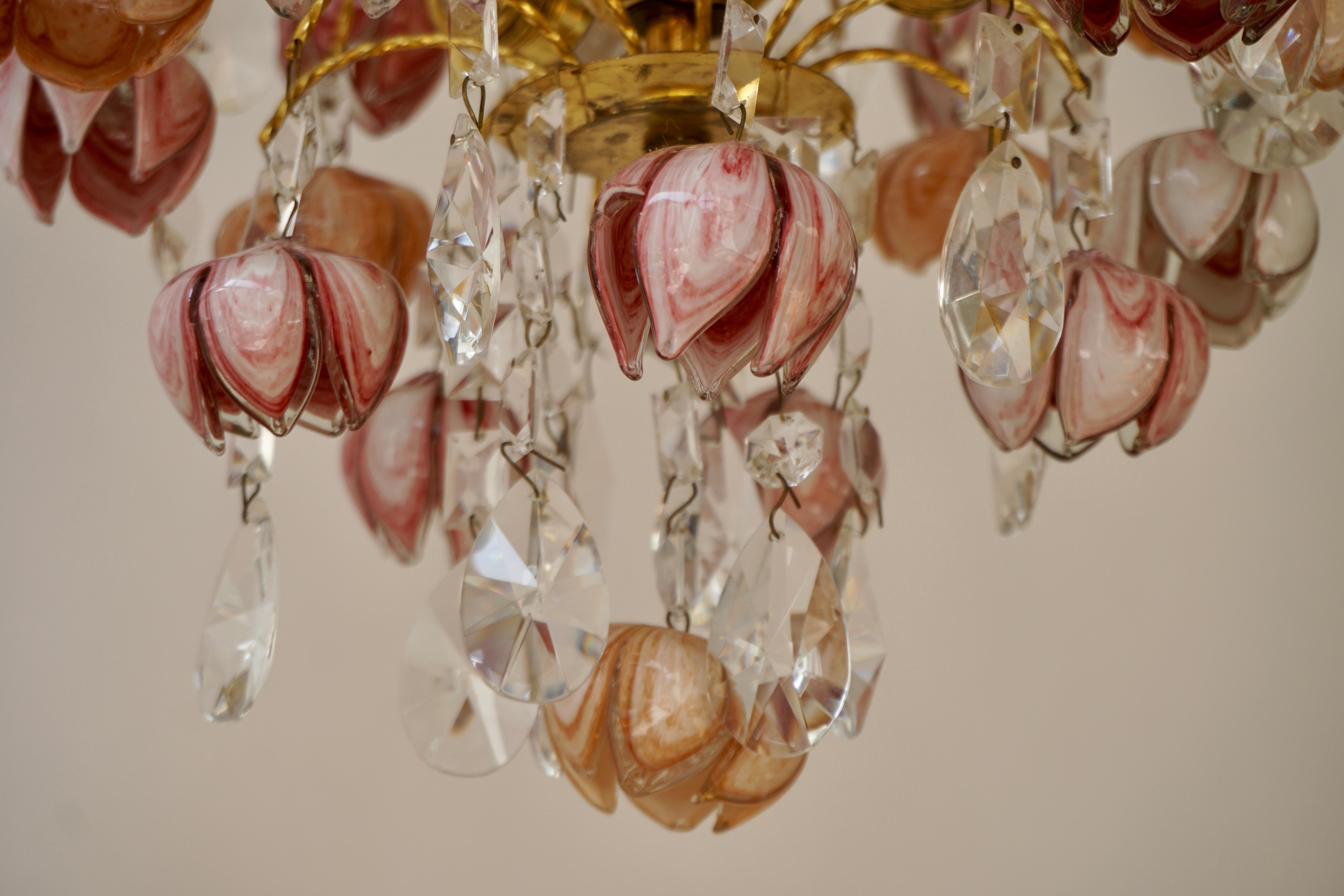 Pair of Murano Glass Floral Chandeliers, Italy, 1970s For Sale 3